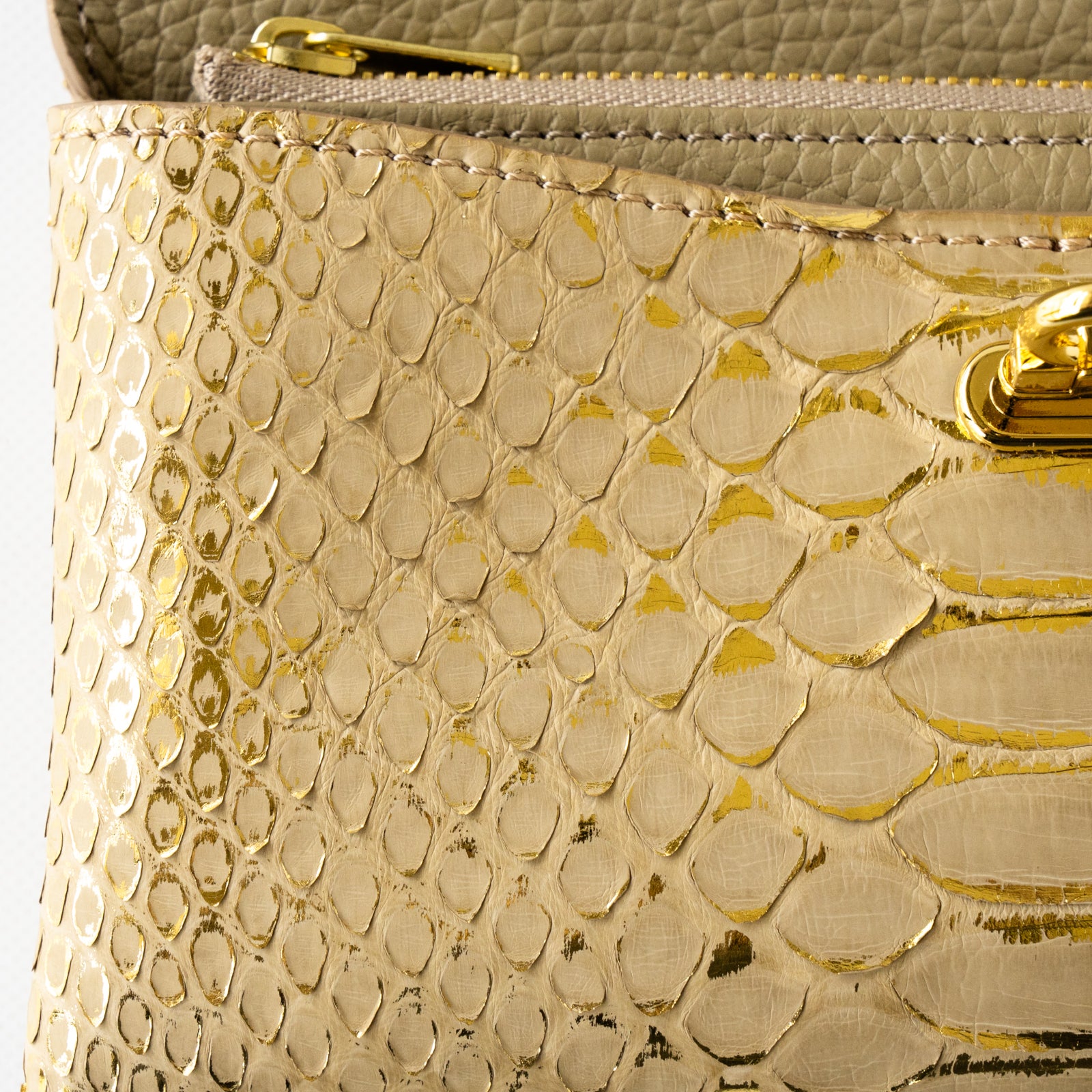 Flap Wallet Fleur Long Foil Python / Gold Beige