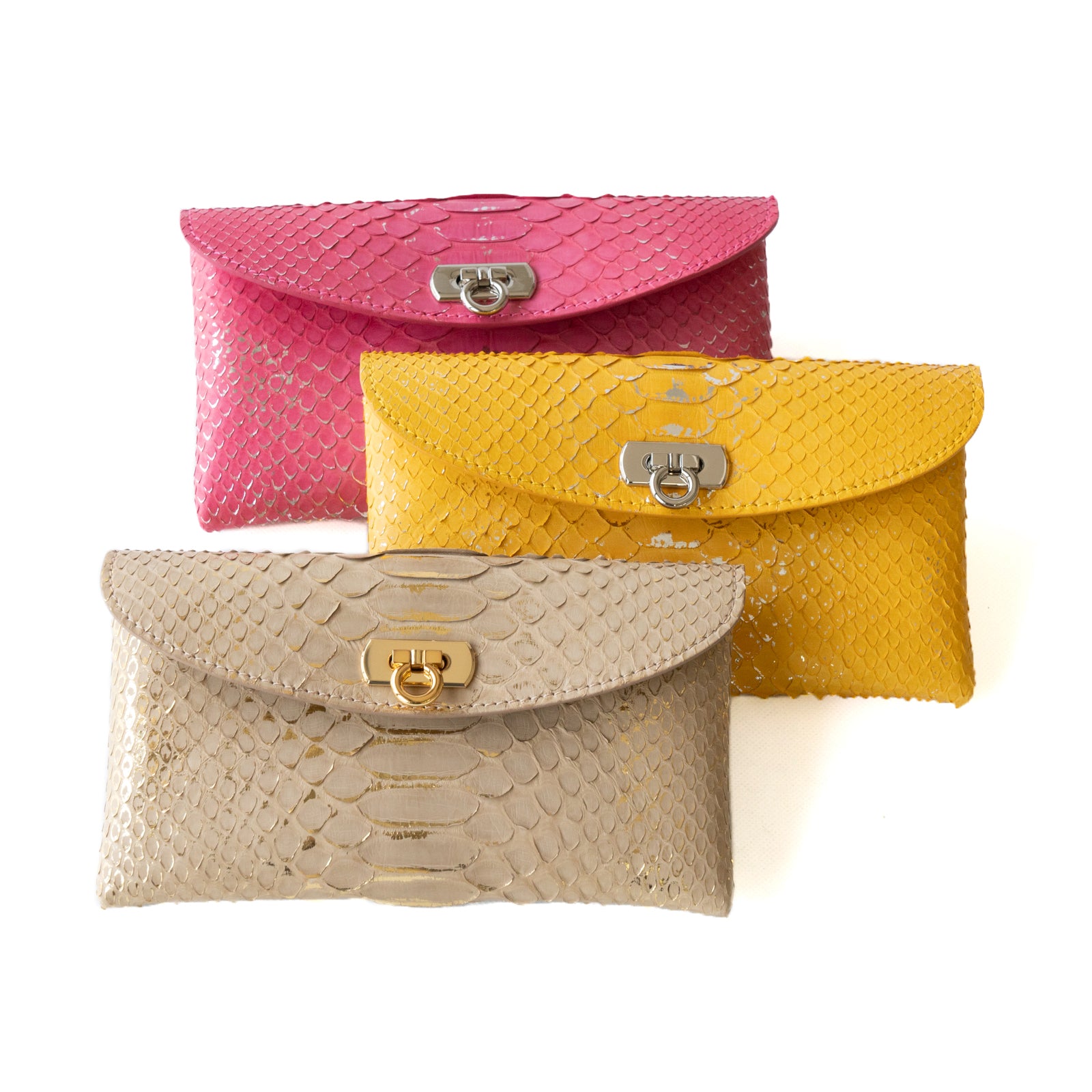 Flap Wallet Fleur Long Foil Python / Gold Beige