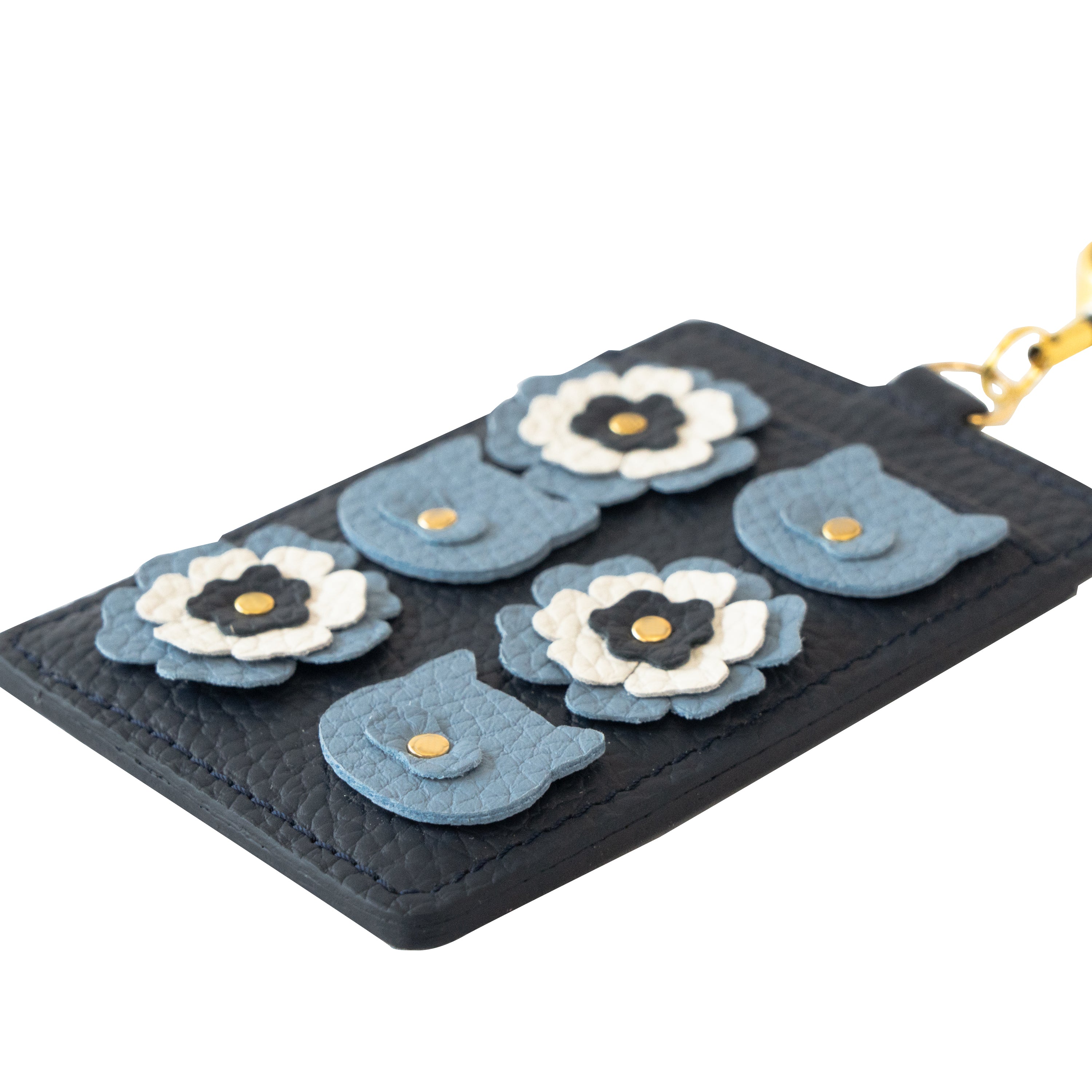 [Pre-order sales: 5/15 (Fri) 22:00 - 17 (Sun)] Flower Nyancard Pass Holder Cuir Mache / Bleu Nuit