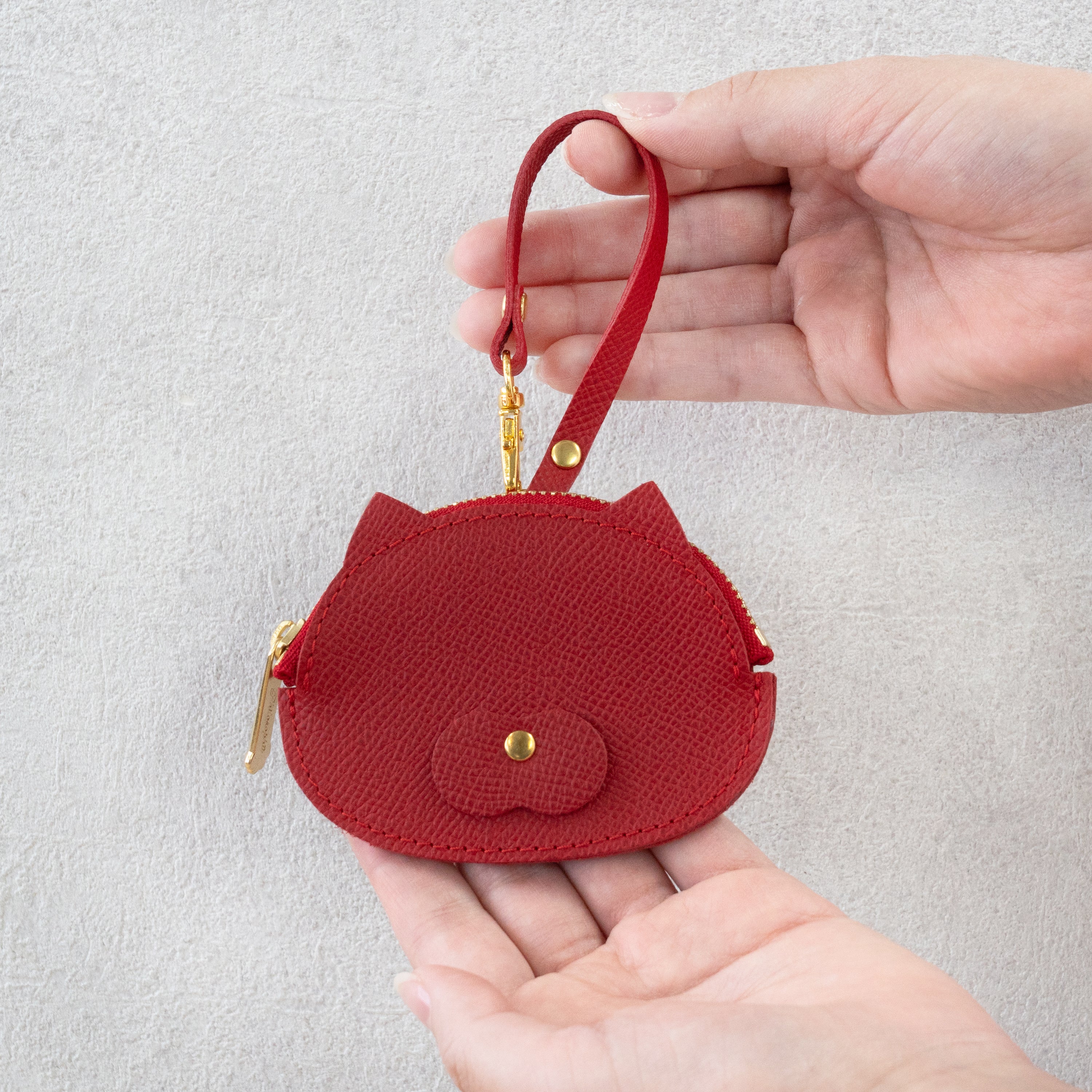 Nyan Face Coin Purse, Veau Epsom / Rouge