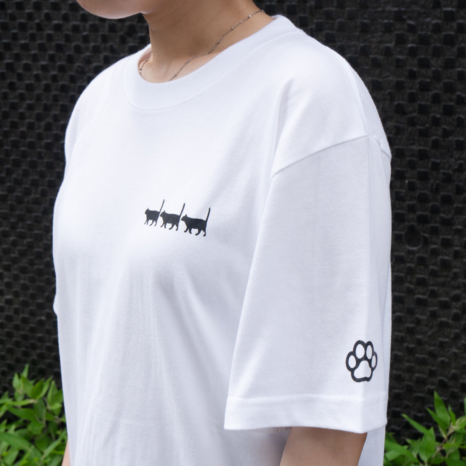 猫プリントTシャツ [黒猫の行進] / ホワイト-Philosophii &lt