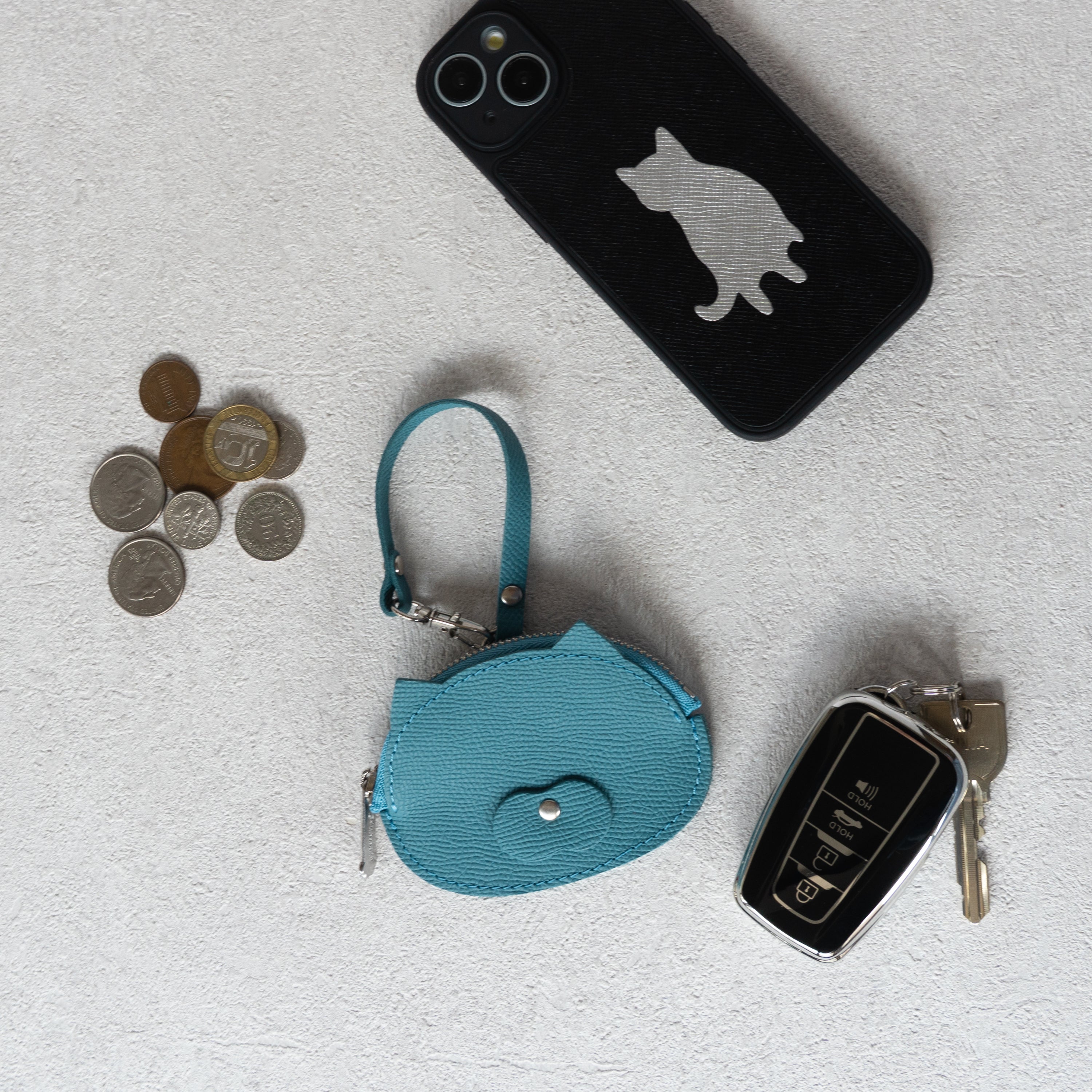 Nyan Face Coin Purse, Veau Epsom / Blue Jean