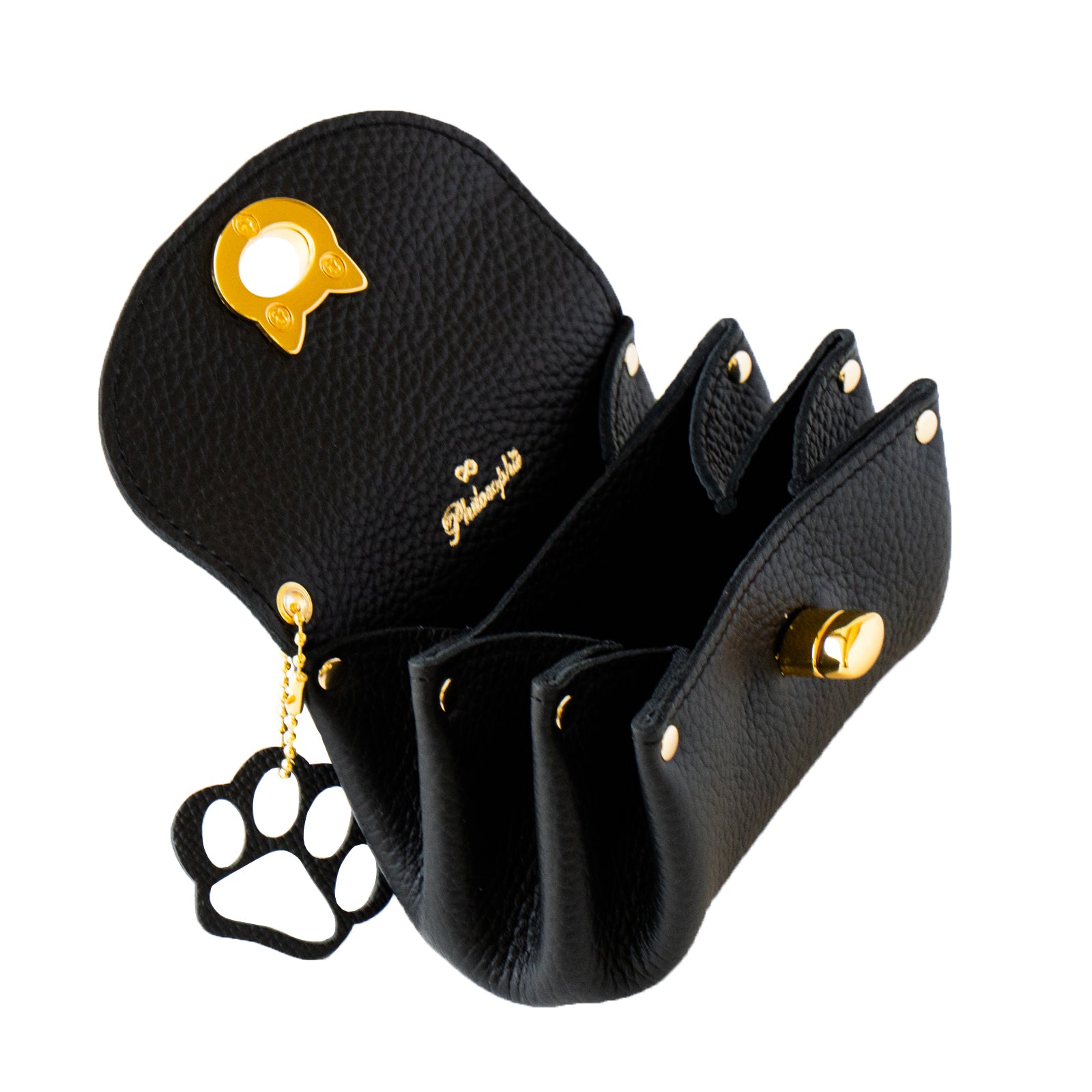 【8月限定・にゃつまつり】【数量限定】シェルポーチ CAT　キュイール・マッシュ  /  ブラック [ゴールド金具]