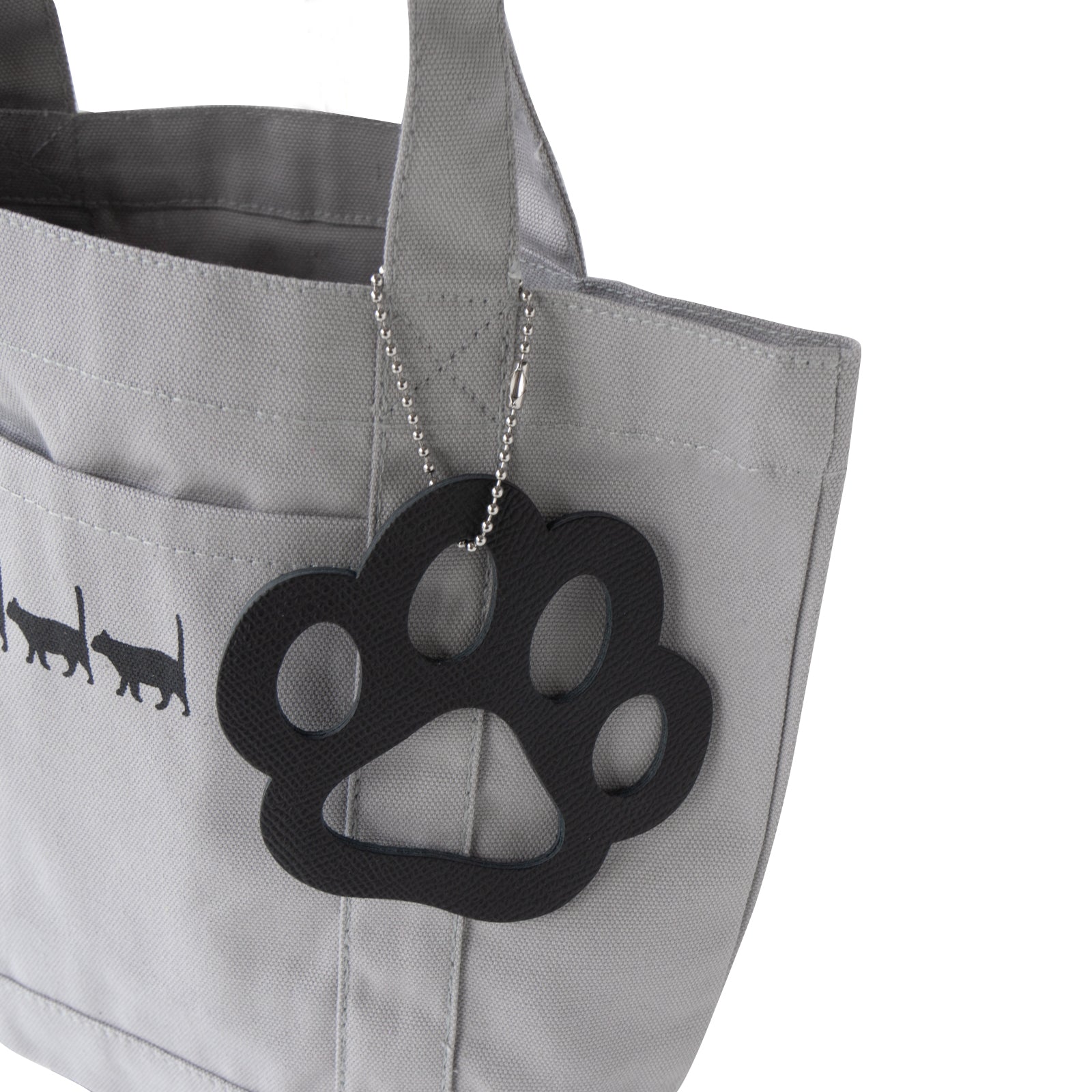 [8/8 (Thu) International Cat Day - One-day only - Made-to-order sales] Cotton cat tote with big paw charm / Gray x Black