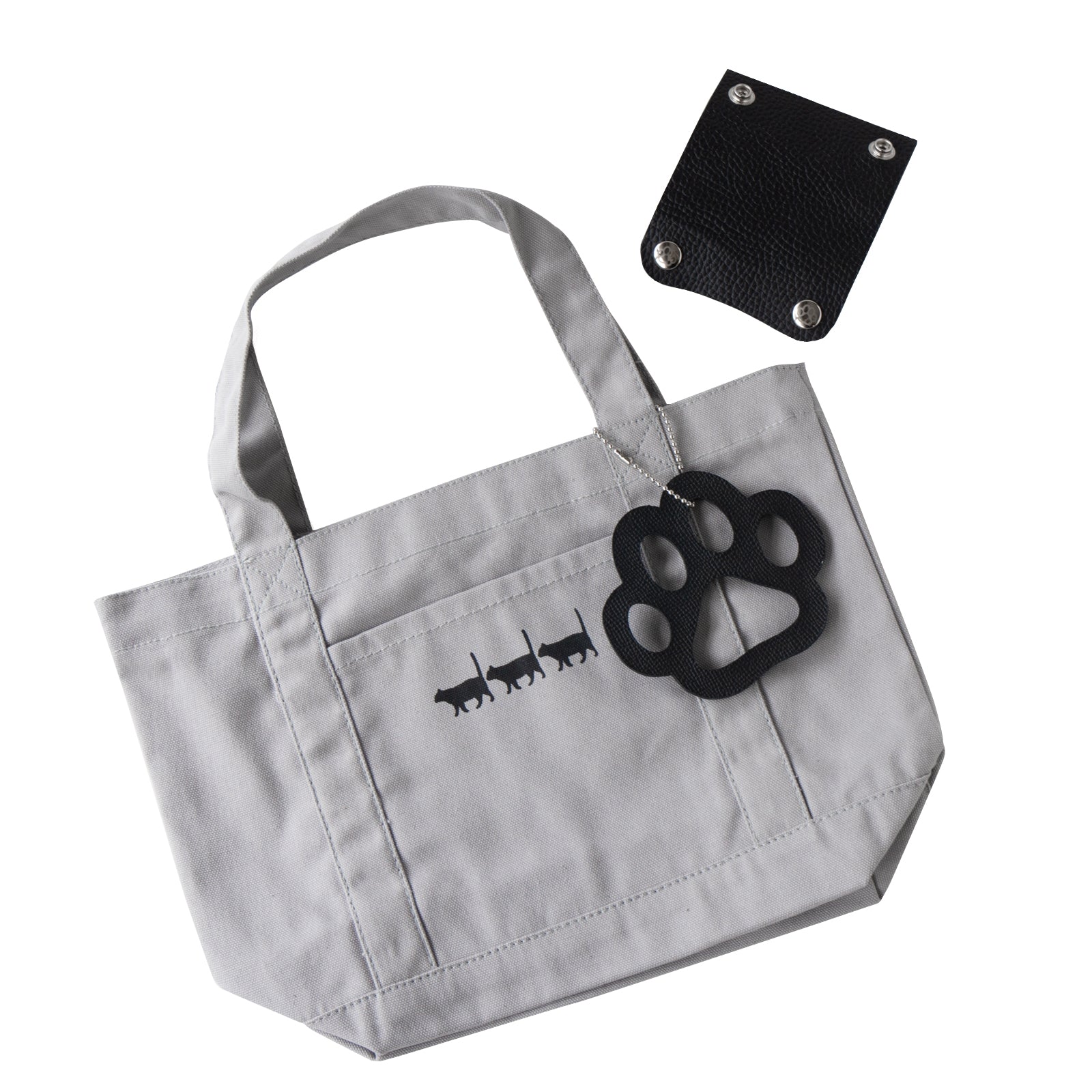 [8/8 (Thu) International Cat Day - One-day only - Made-to-order sales] Cotton cat tote with big paw charm / Gray x Black