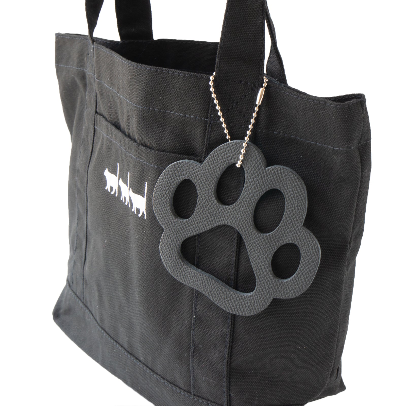 [8/8 (Thu) International Cat Day - One-day only - Made-to-order sale] Cotton cat tote with big paw charm / Black x Black