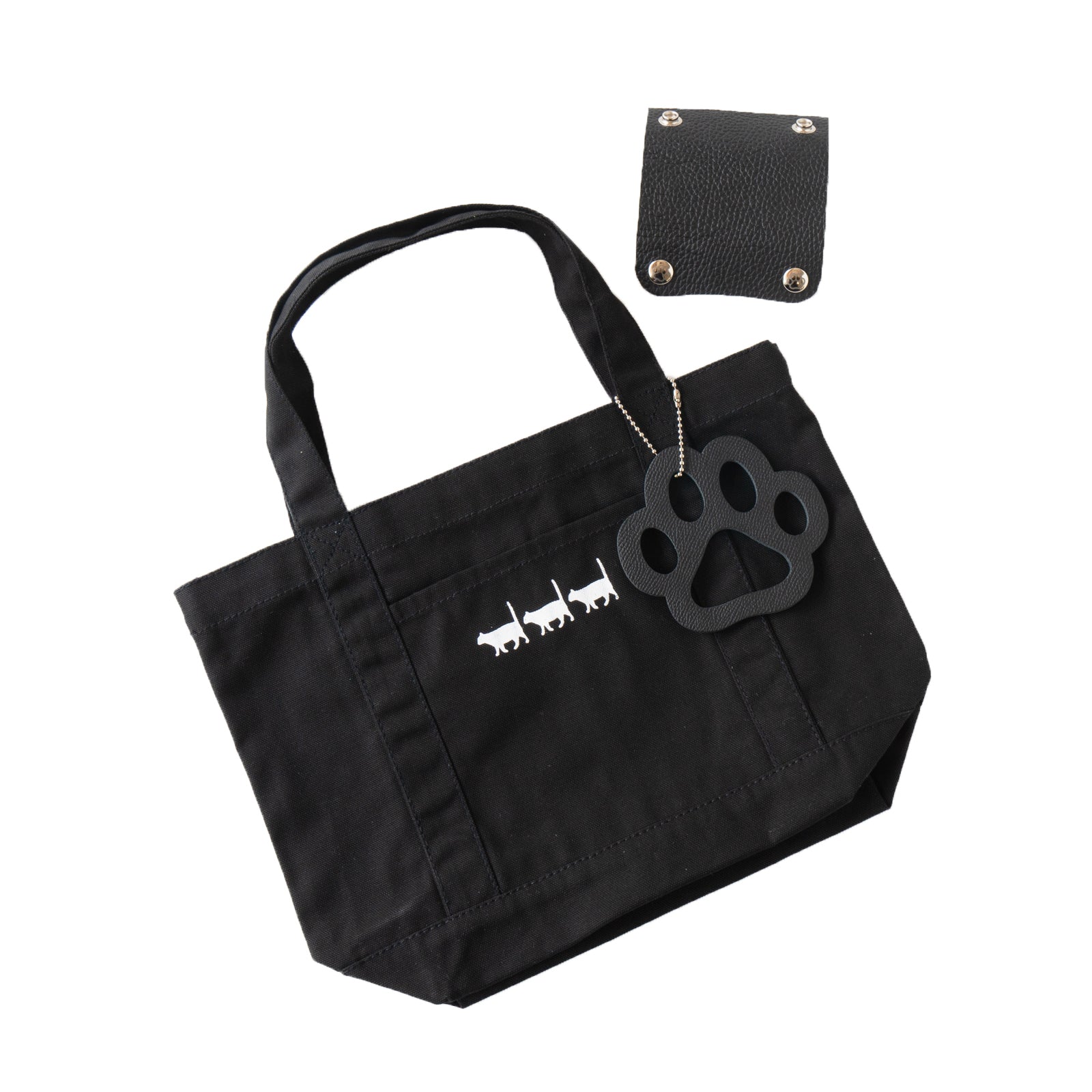 [8/8 (Thu) International Cat Day - One-day only - Made-to-order sale] Cotton cat tote with big paw charm / Black x Black