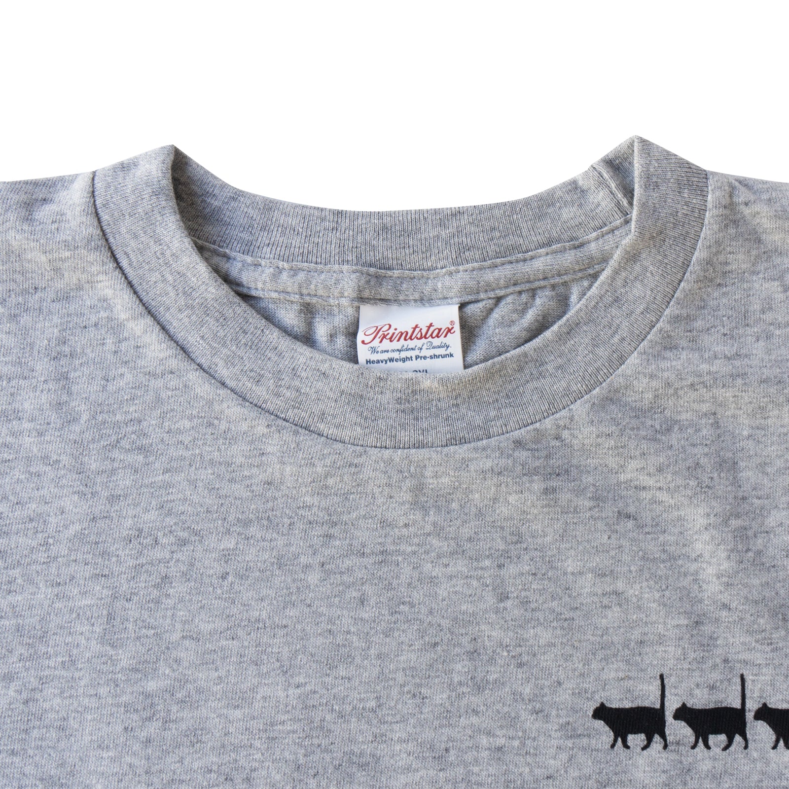 [9/8 (Sun) One-day only, pre-order sale] Cat print long T-shirt [Black Cat March] / Heather gray