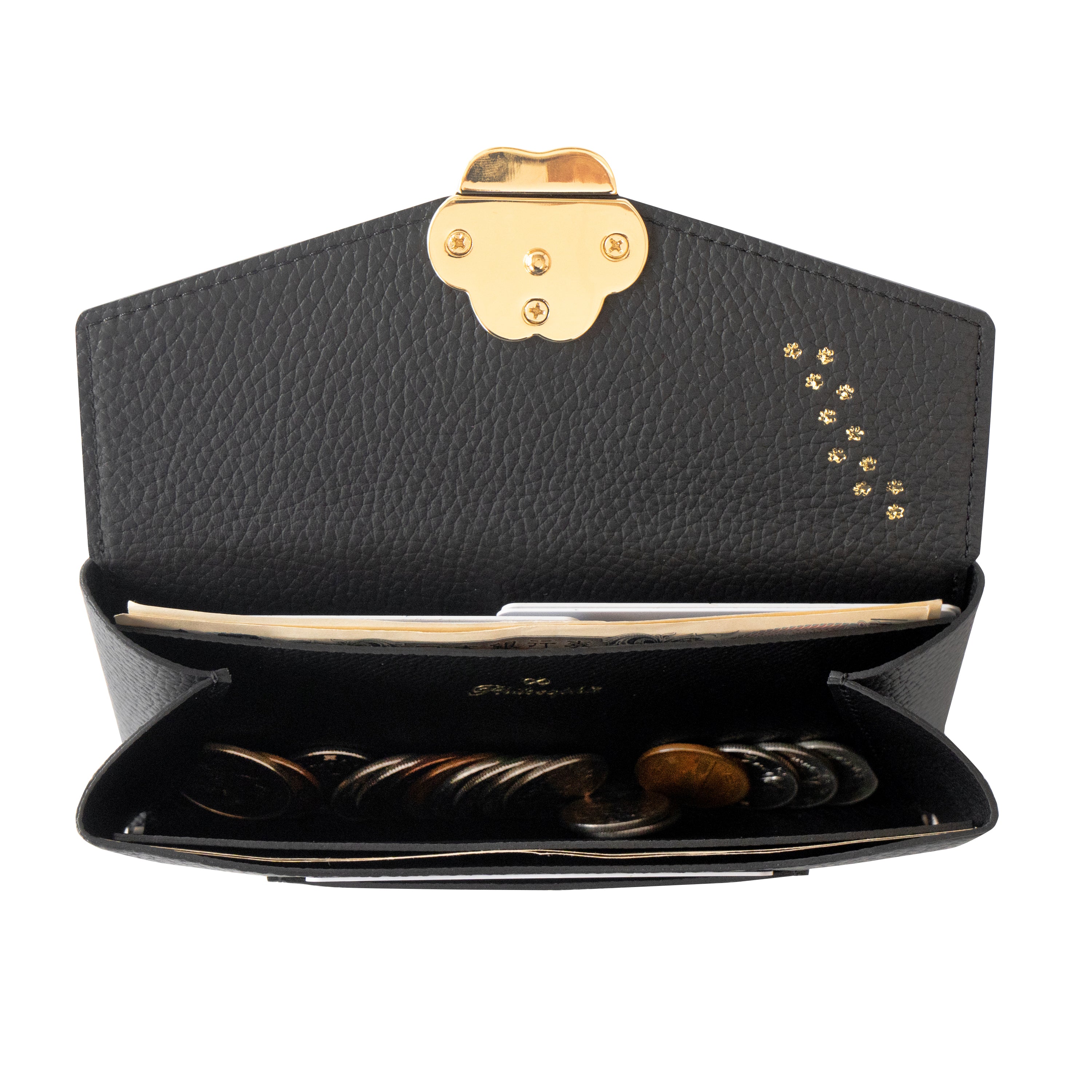 【受注販売：7/24(金)22:00～26(日)】【初回10%OFF】小さなレザーフラップ長財布・ミャウヴェル  /  ブラック
