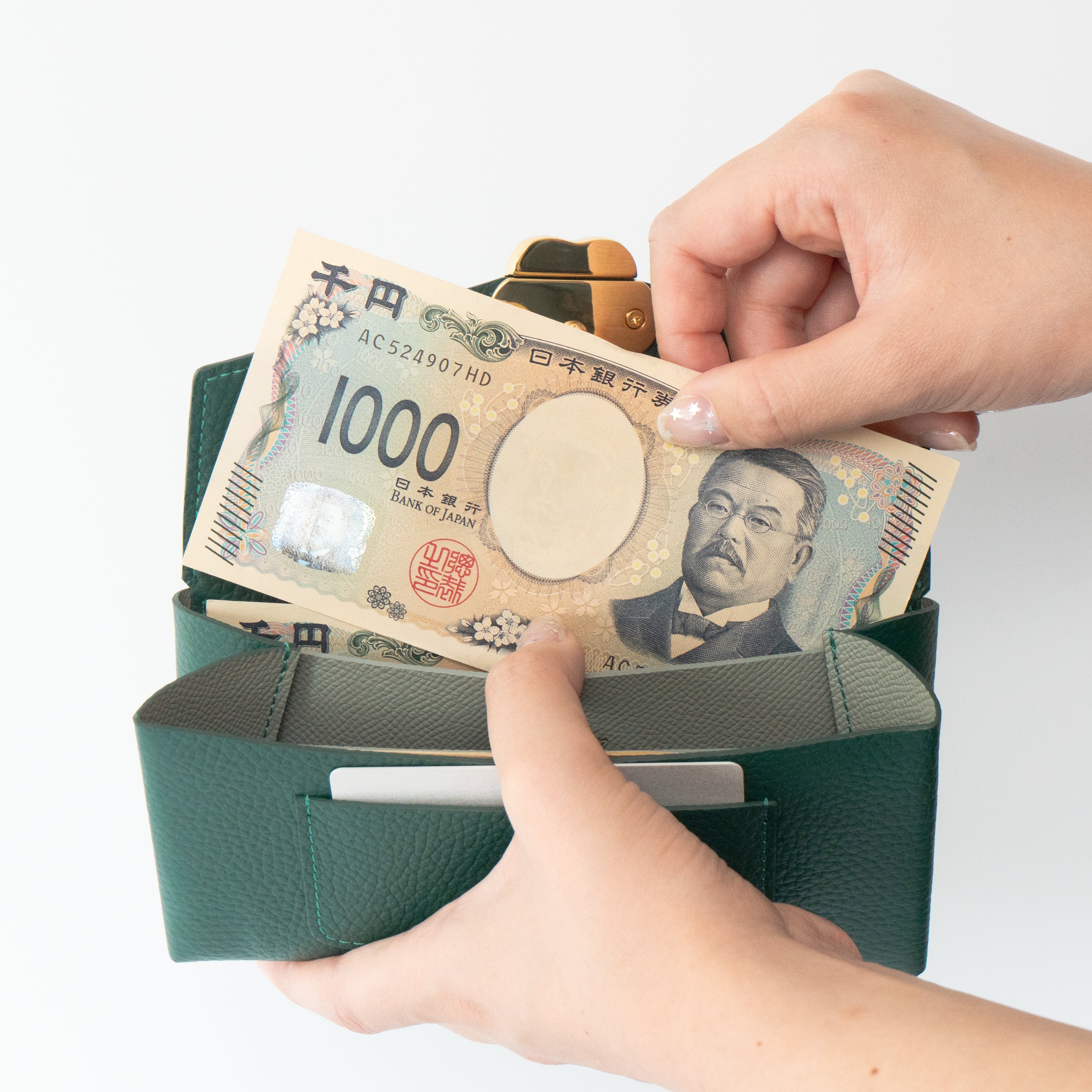 【受注販売：7/24(金)22:00～26(日)】【初回10%OFF】小さなレザーフラップ長財布・ミャウヴェル  /  エメラルド
