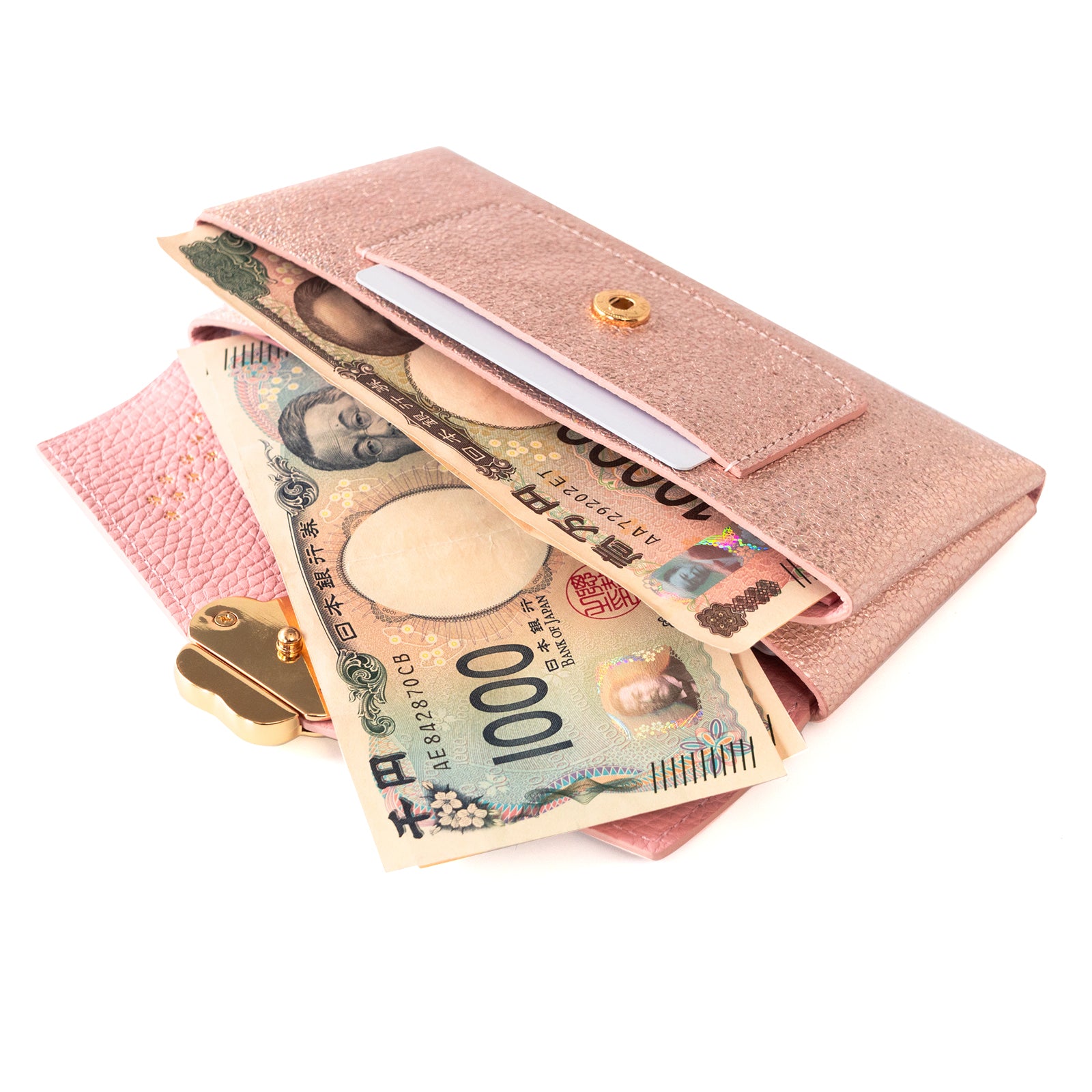 【受注生産：8/21(金)22:00〜23(日)】小さなレザーフラップ長財布・ミャウヴェル　プリズムレザー  /  オーロラピンク