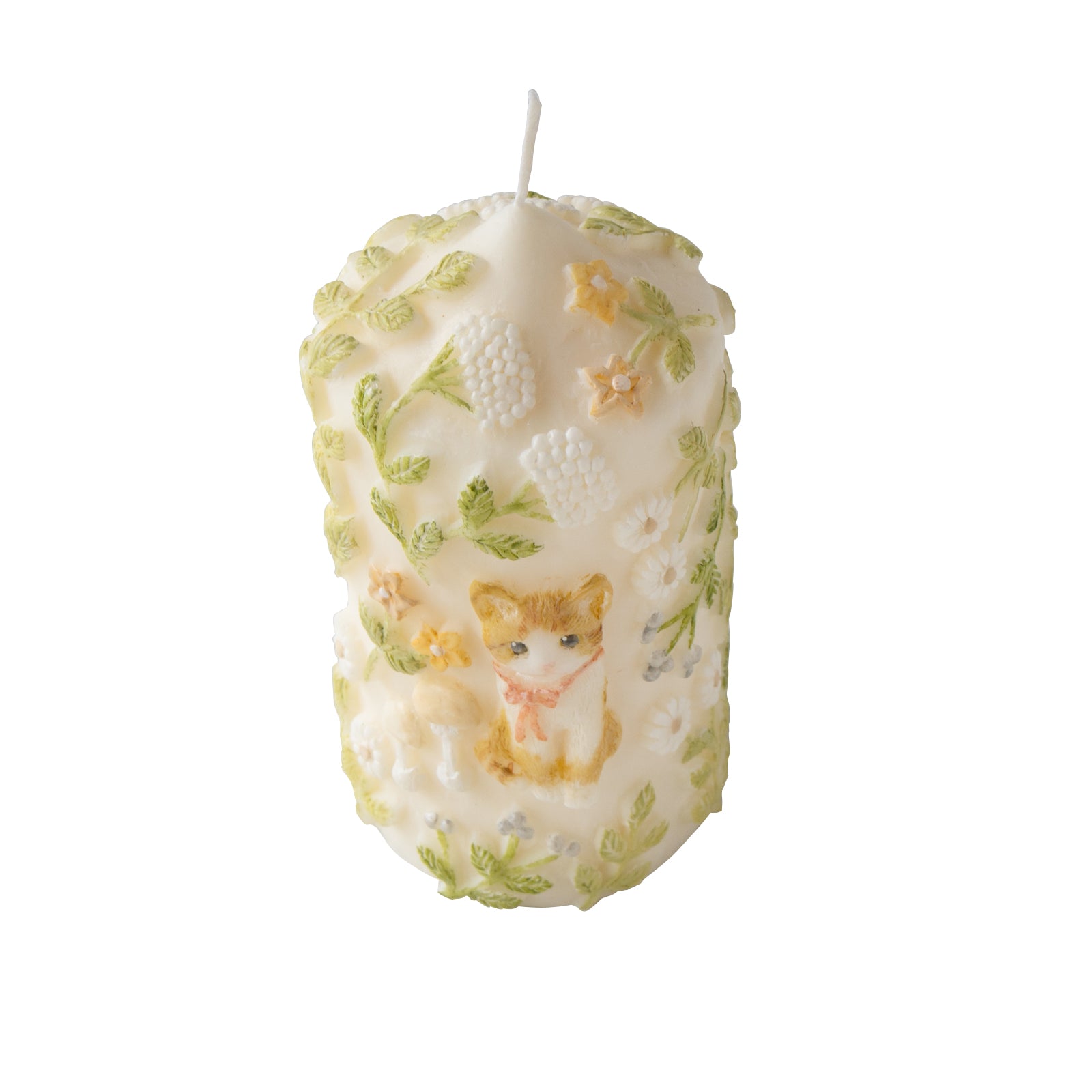 【10/22(火) 1日限定・受注販売 】[数量限定] SLOWEL CANDLE   レリーフキャンドル 「幸せな猫」/  ホワイト