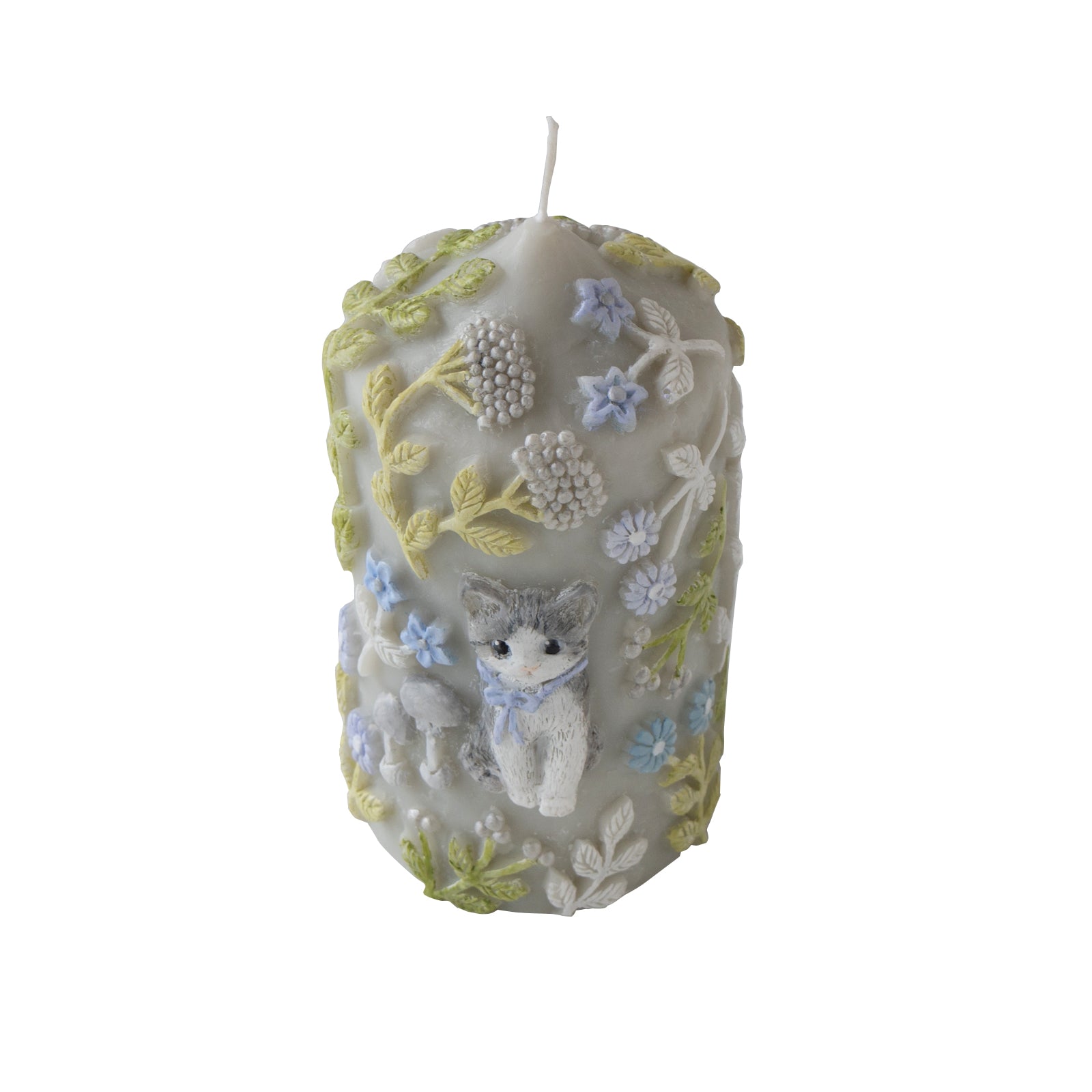 【10/22(火) 1日限定・受注販売 】[数量限定] SLOWEL CANDLE   レリーフキャンドル 「幸せな猫」/  グレー