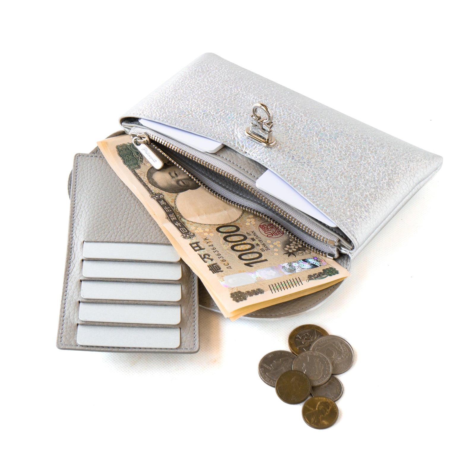 [Resale from 12/1 (Sun)] Flap Wallet Fleur Long (with inner card case and back pocket) Prism Leather / Aurora Silver