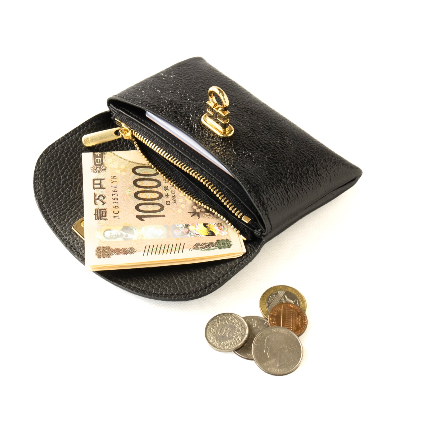 [11/1 (Fri) ~ 11/4 (Mon) 4-day limited time offer - pre-order] Flap Wallet Fleur Medium (with back pocket) Prism Leather / Black