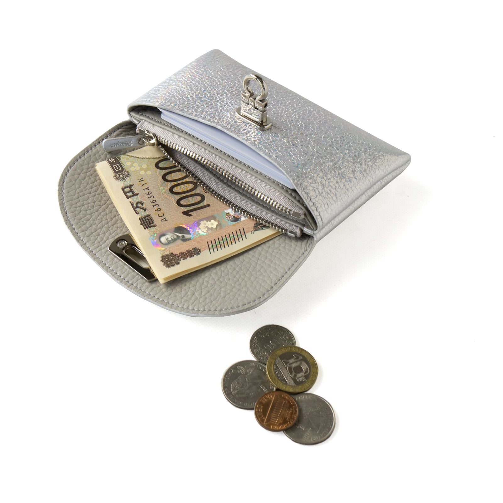 [11/1 (Fri) ~ 11/3 (Sun) 3-day limited time offer - pre-order] Flap Wallet Fleur Medium (with back pocket) Prism Leather / Silver