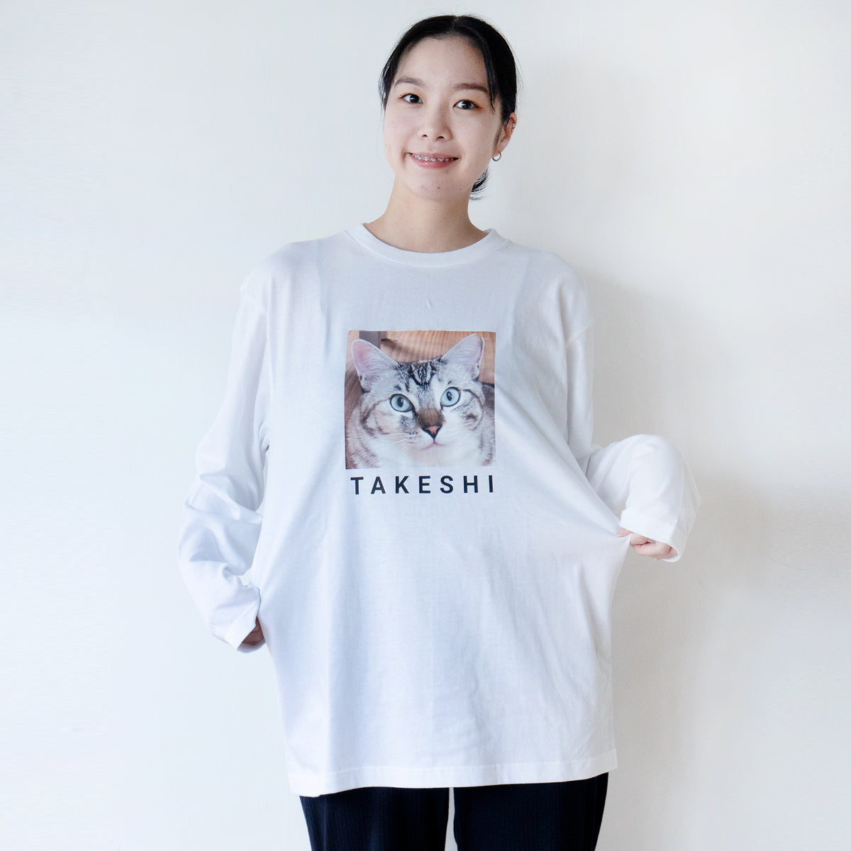 【受注生産：9/25(金)22:00〜27(日)】うちのこプリントロングTシャツ  /  ホワイト
