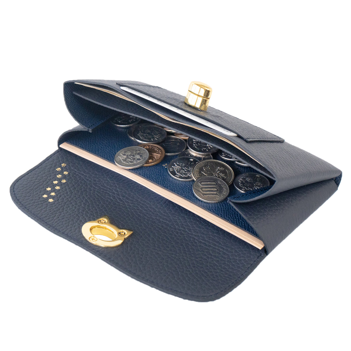 【受注販売：10/9(金)22:00〜13(火)】小さなレザーフラップ長財布・ミャウヴェルロック　キュイール・マッシュ  /  ブルーニュイ