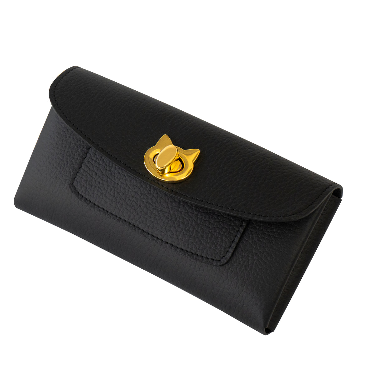 【受注販売：10/9(金)22:00〜13(火)】小さなレザーフラップ長財布・ミャウヴェルロック　キュイール・マッシュ  /  ブラック