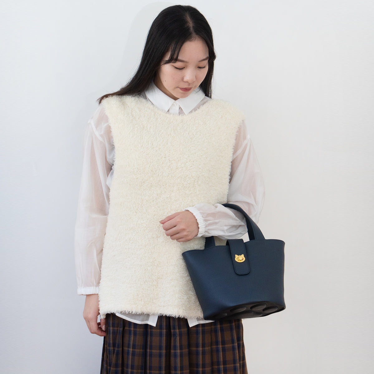 Bucket Bag PAW / Cuir Mach / Bleu Nuit
