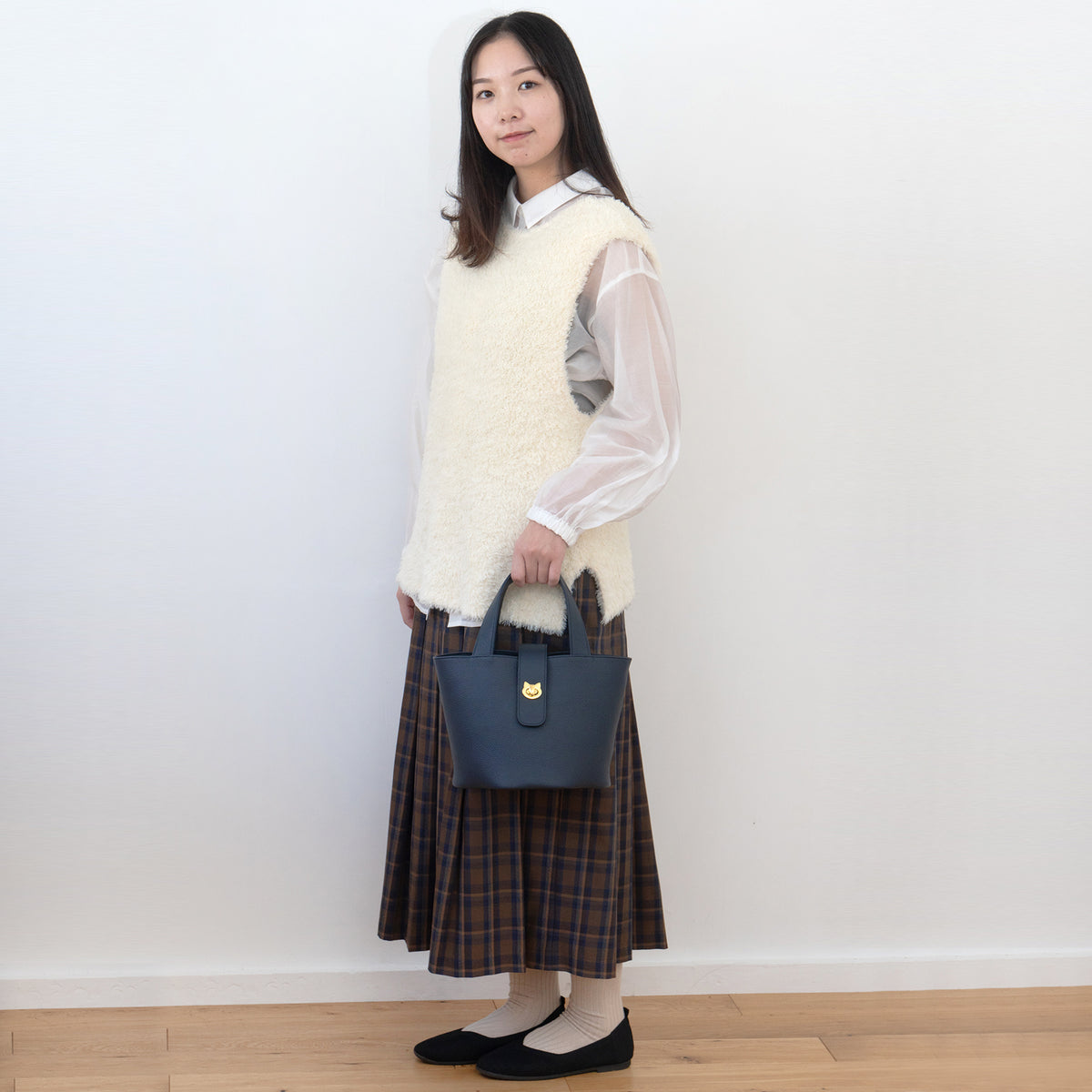 Bucket Bag PAW / Cuir Mach / Bleu Nuit
