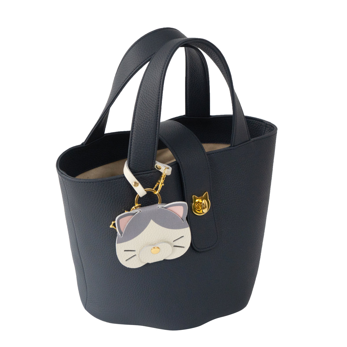 【Made-to-order: 10/23 (Fri) 22:00 - 10/26 (Mon)】 Printed Cat Face Charm / Bicolor (Gray)