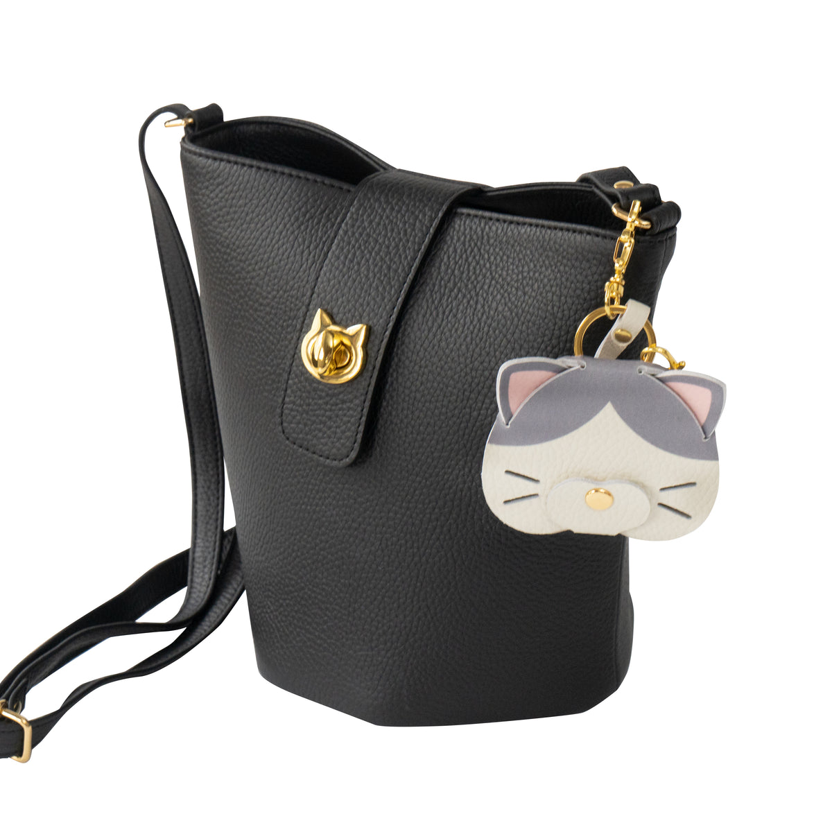 【Made-to-order: 10/23 (Fri) 22:00 - 10/26 (Mon)】 Printed Cat Face Charm / Bicolor (Gray)