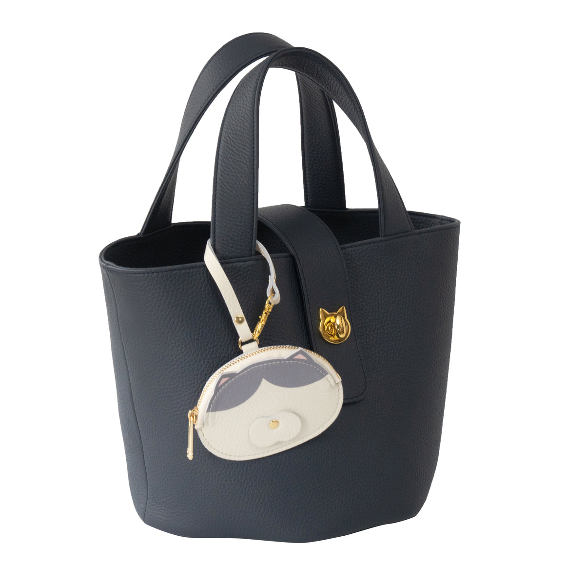 [Made-to-order: 10/23 (Fri) 22:00 - 26 (Mon)] Printed Cat Face Coin Case / Hachiware (Grey)