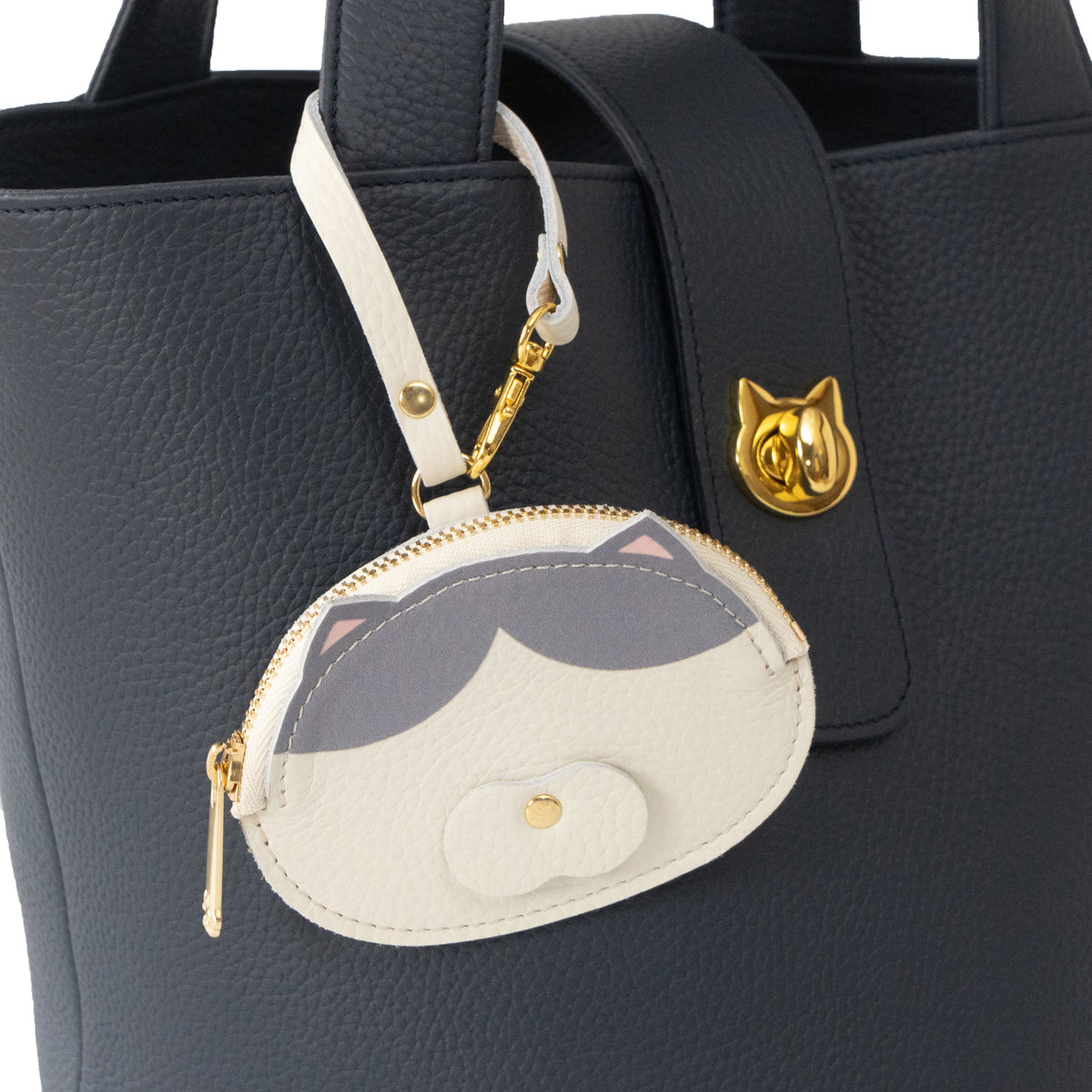 [Made-to-order: 10/23 (Fri) 22:00 - 26 (Mon)] Printed Cat Face Coin Case / Hachiware (Grey)