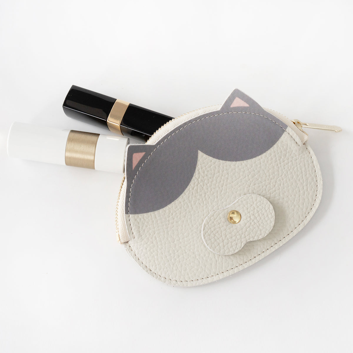 [Made-to-order: 10/23 (Fri) 22:00 - 10/26 (Mon)] Printed Nyan Face Pouch / Hachiware (Gray)