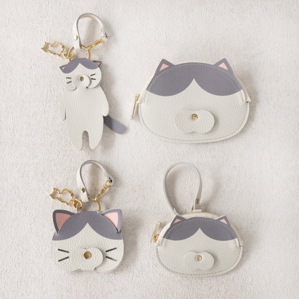 [Made-to-order: 10/23 (Fri) 22:00 - 10/26 (Mon)] Printed Nyan Face Pouch / Hachiware (Gray)