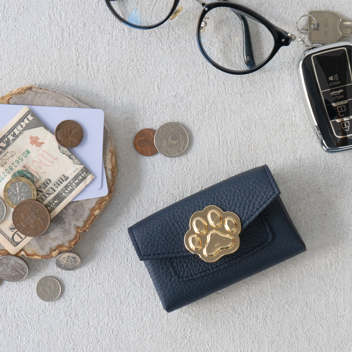 [Made-to-order: 10/23 (Fri) 22:00 – 10/26 (Mon)] Small Multi-case: Meowver Mini Cuir Mâche / Bleu Nuit