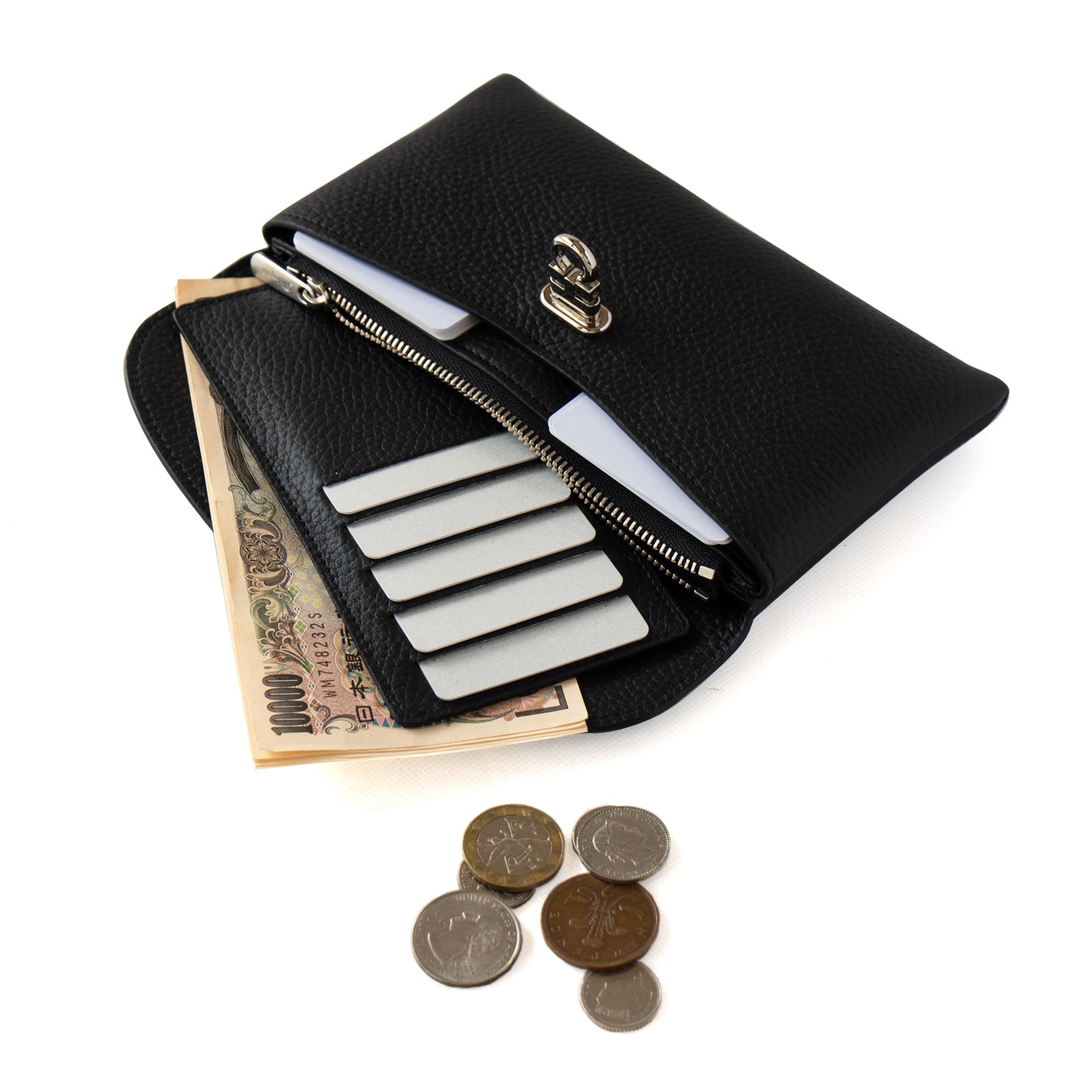 [Limited to 3 days only, available for pre-order from 12/1 (Sun) to 12/3 (Tue)] Flap Wallet Fleur Long (with inner card case and back pocket) Cuir Mache / Black