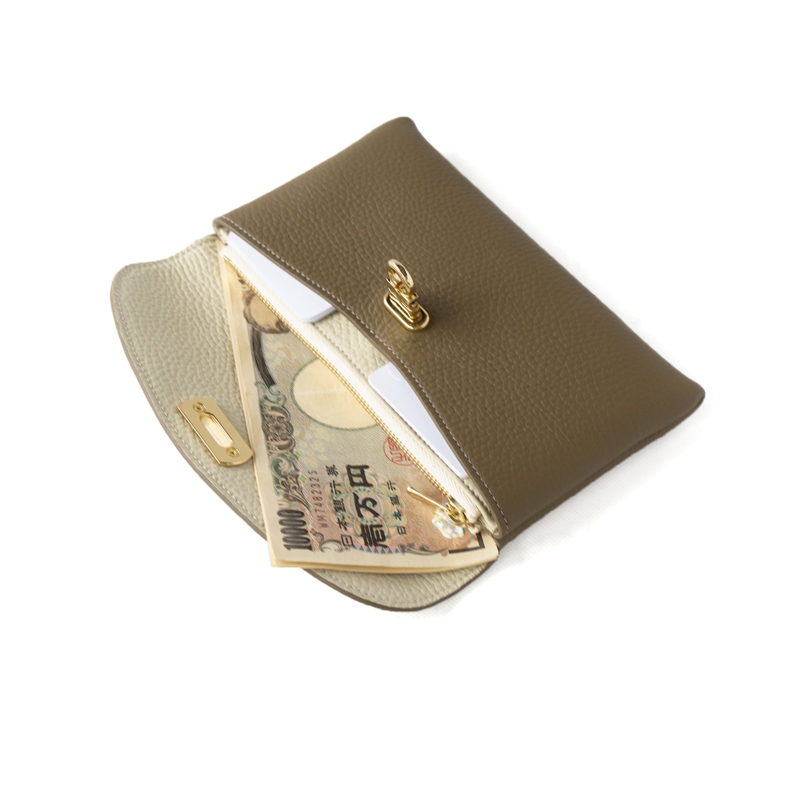 [Year-end Thanksgiving Sale] Flap Wallet Fleur Long Cuir Mache / Taupe