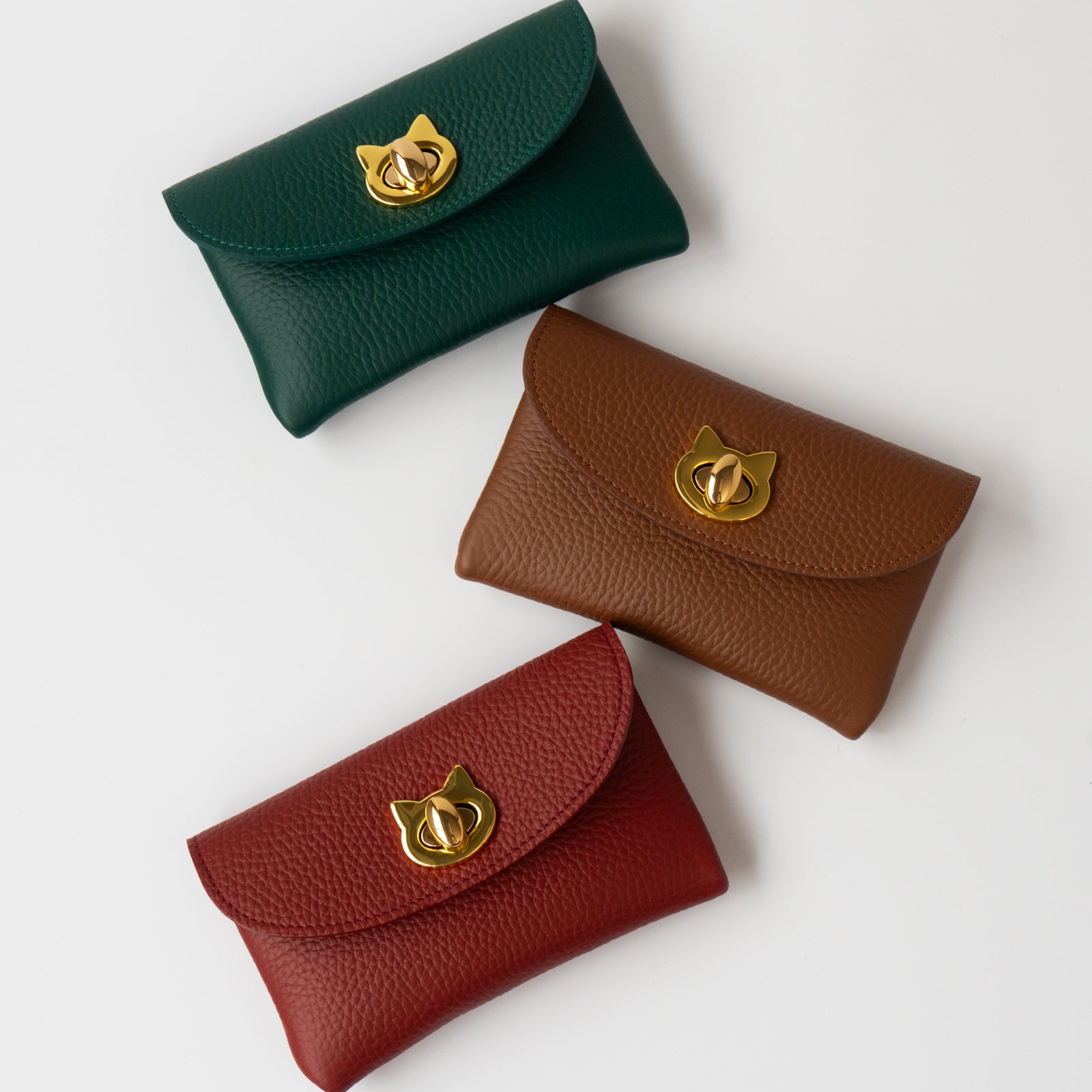 フラップウォレット・フルーニャ ミディアム　キュイール・マッシュ / エメラルド