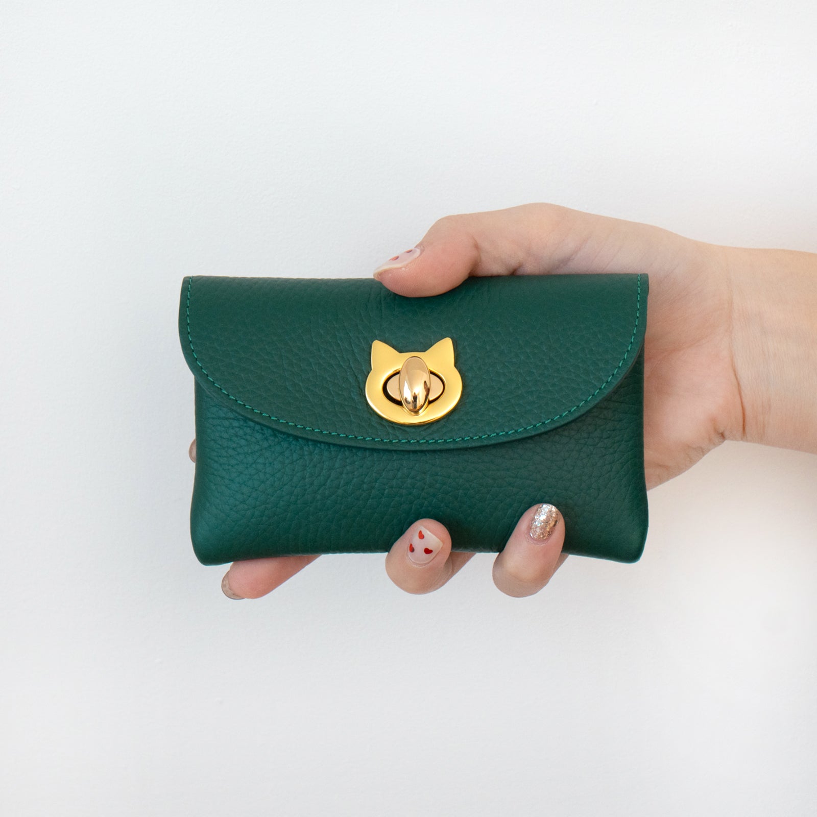 フラップウォレット・フルーニャ ミディアム　キュイール・マッシュ / エメラルド