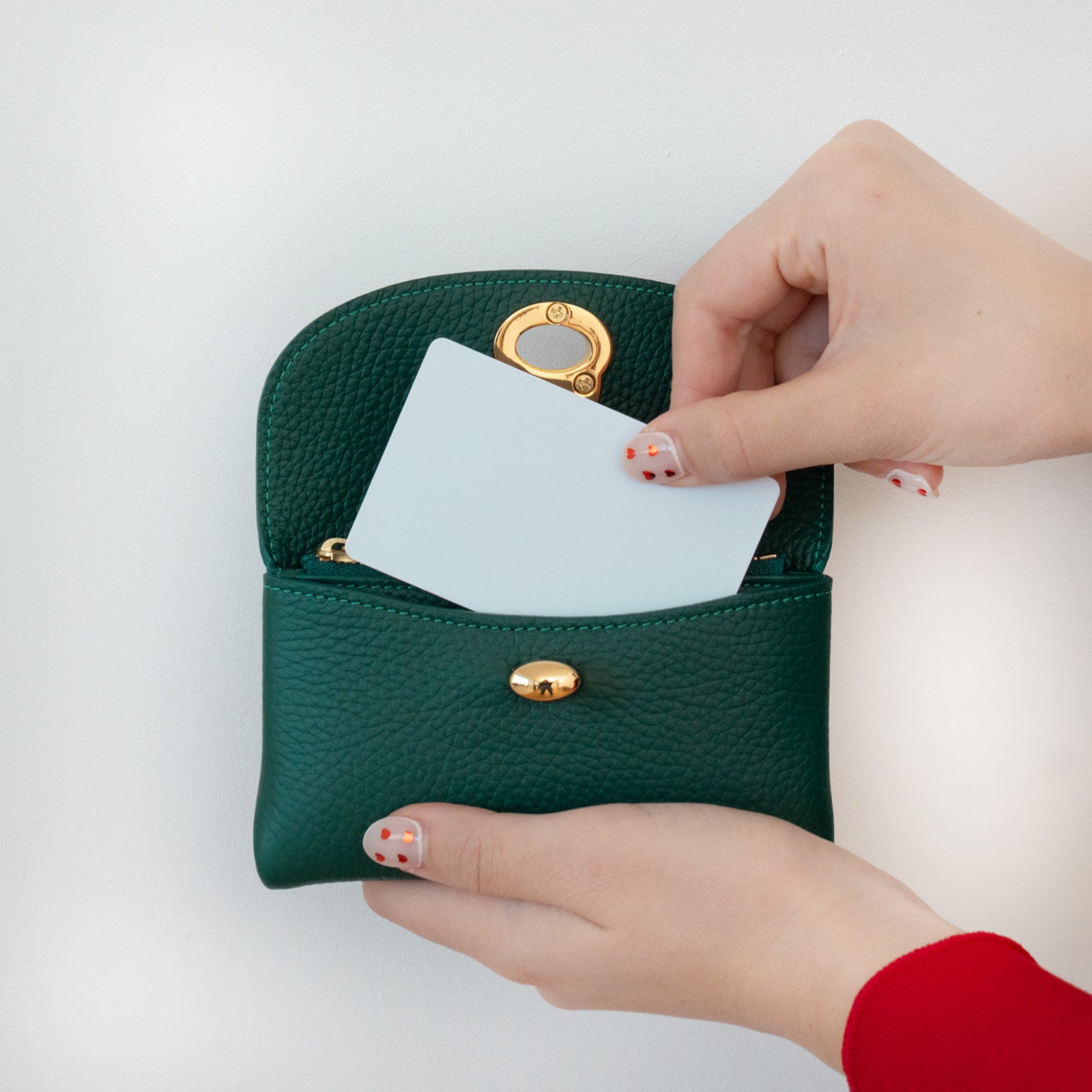 フラップウォレット・フルーニャ ミディアム　キュイール・マッシュ / エメラルド