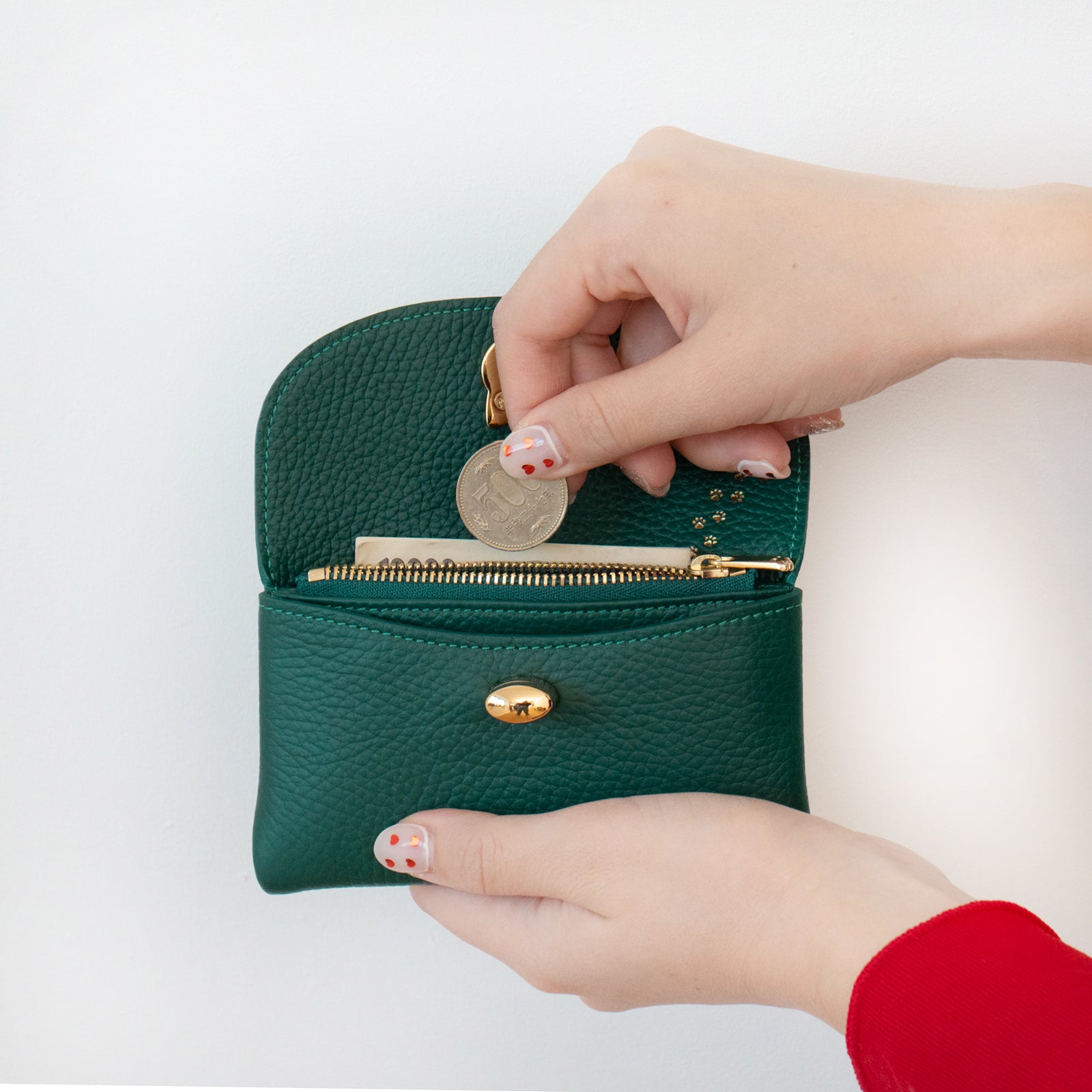 フラップウォレット・フルーニャ ミディアム　キュイール・マッシュ / エメラルド