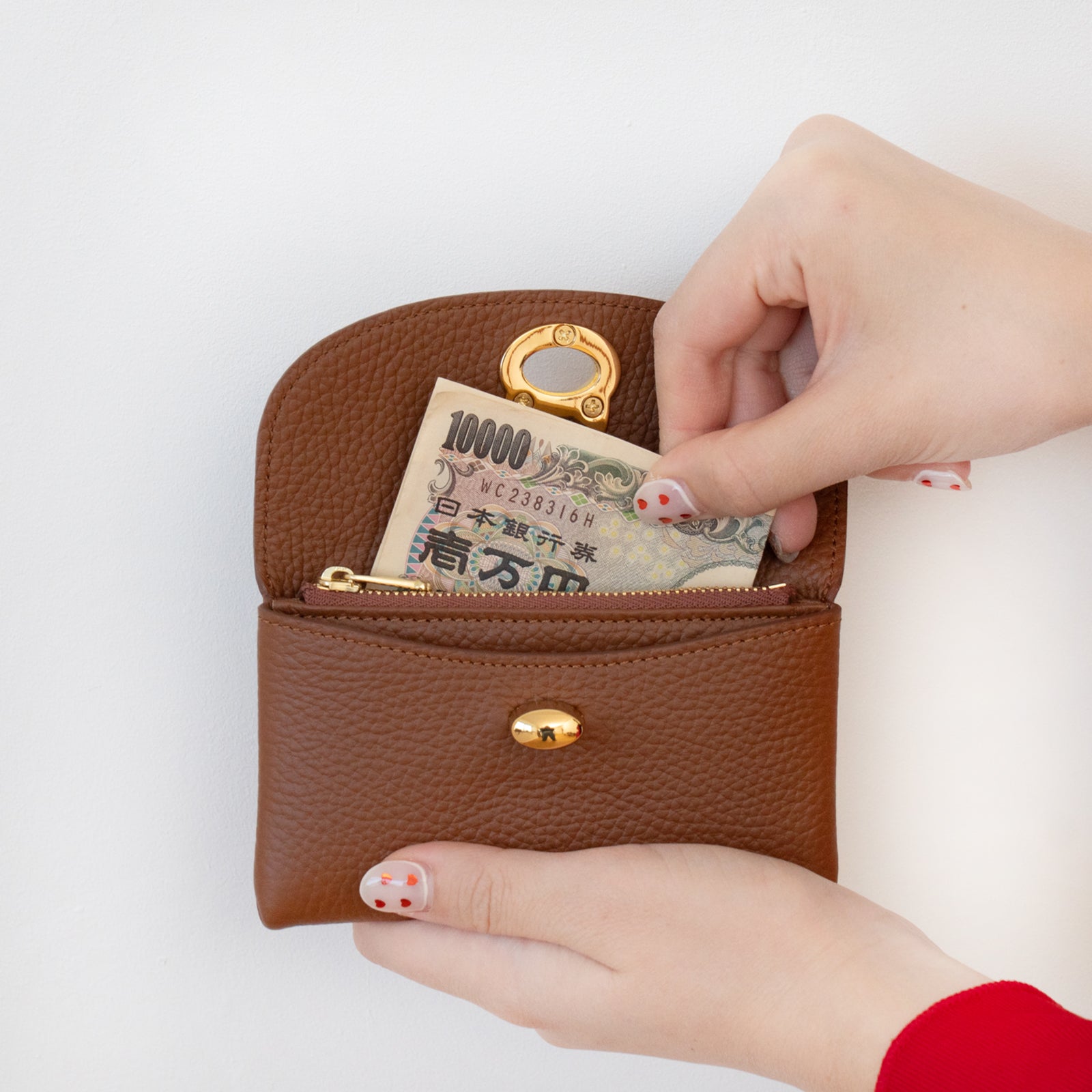 フラップウォレット・フルーニャ ミディアム　キュイール・マッシュ / キャメル