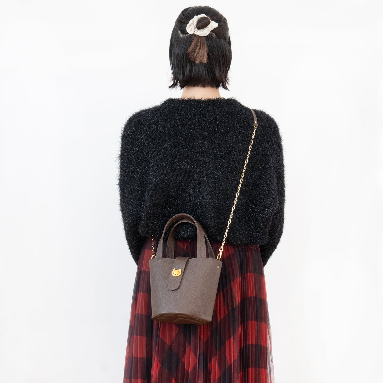 PAW Cuir Mache Mini Bag with Chain Shoulder Strap / Chocolate 