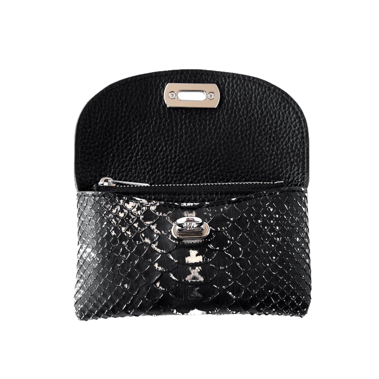 [Pre-order sale 1/1 (Wed) ~ 1/3 (Fri)] Flap Wallet Fleur Medium Foil Python / Silver Black