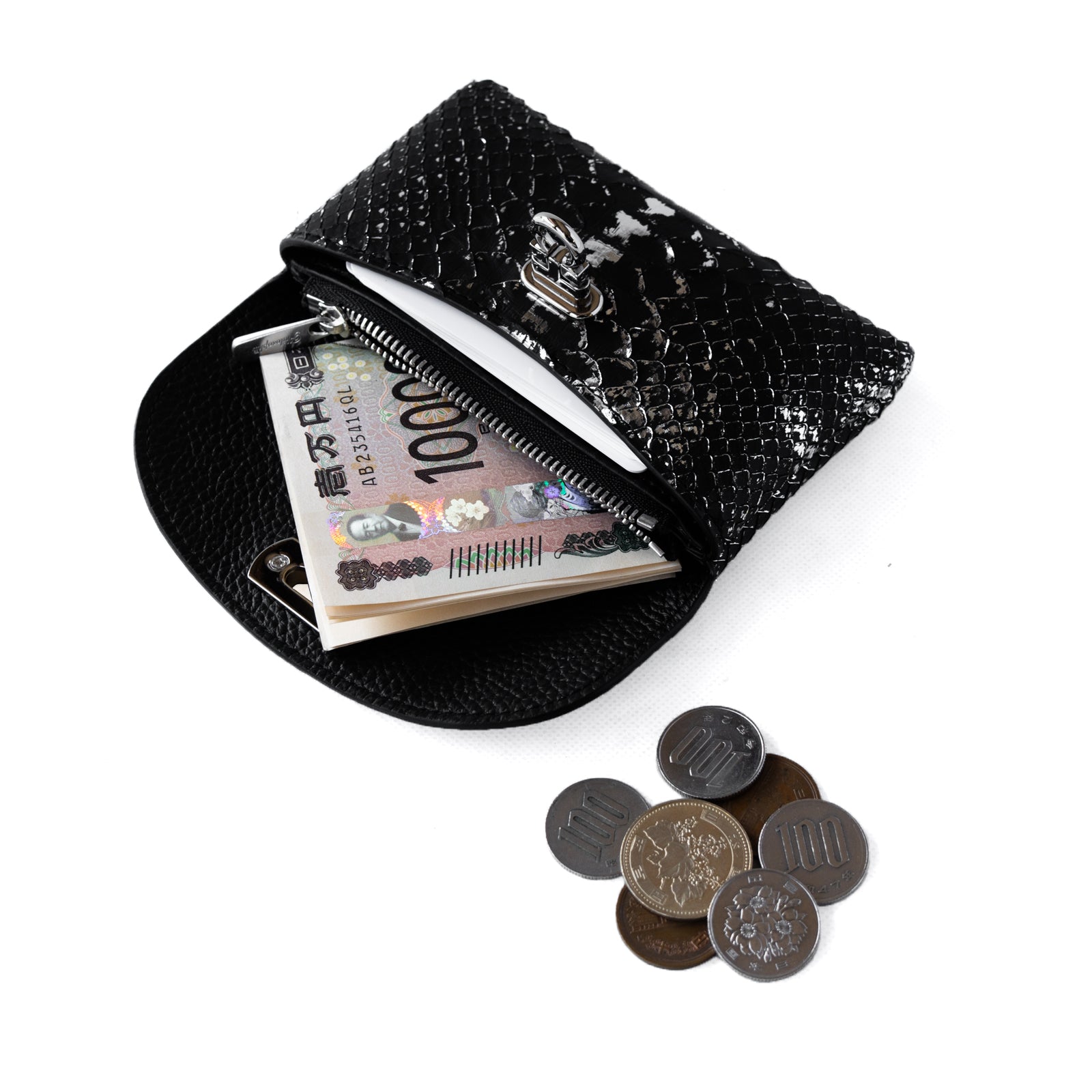 [Pre-order sale 1/1 (Wed) ~ 1/3 (Fri)] Flap Wallet Fleur Medium Foil Python / Silver Black