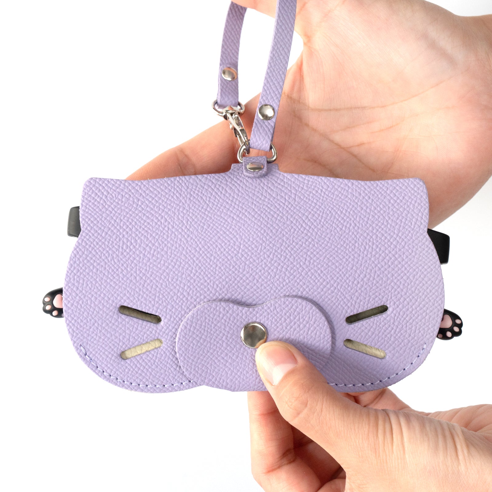 にゃんフェイス めがねケース   キュイール・ミネルバ  /  ラベンダー