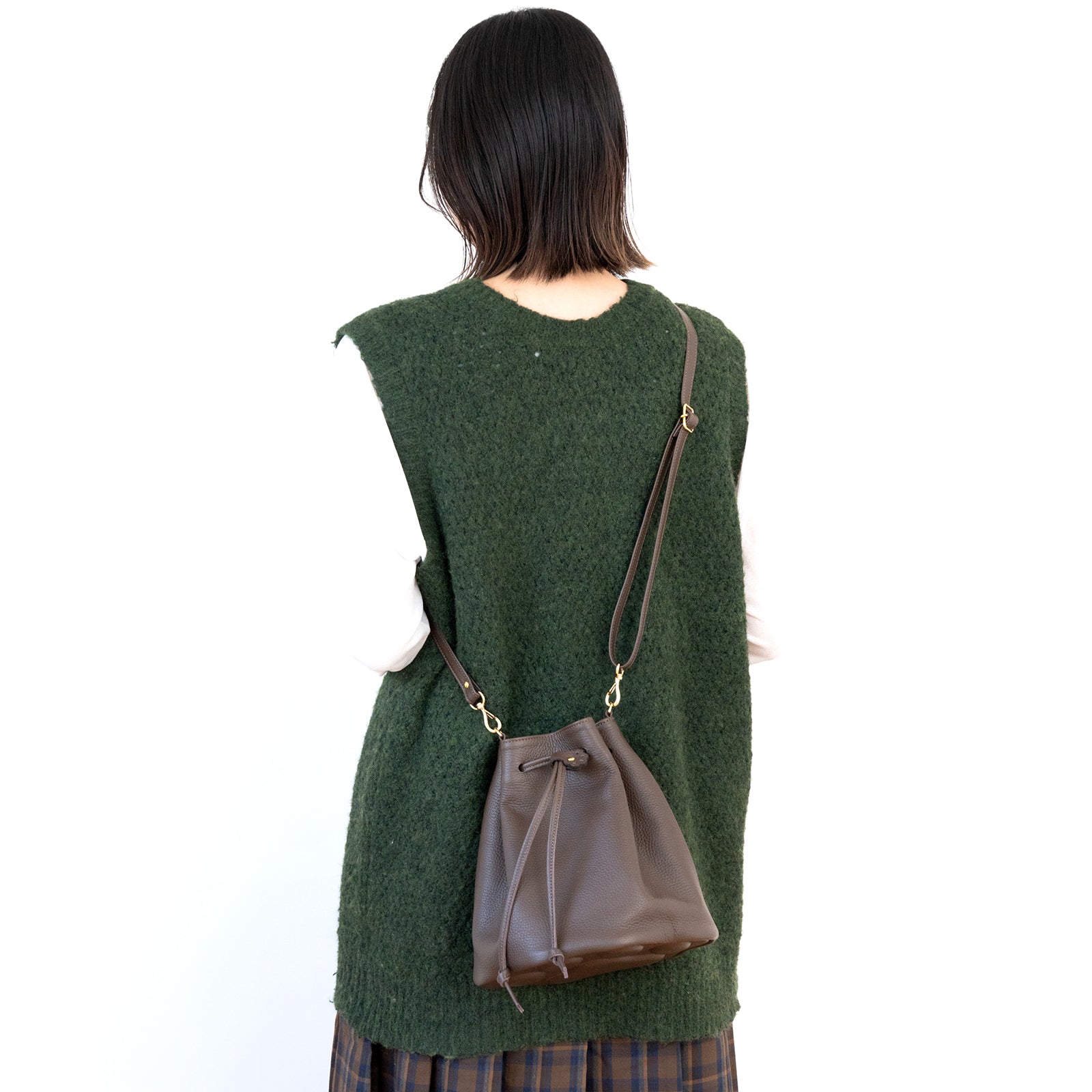 巾着ショルダーバッグ PAW  キュイール・マッシュ  /  チョコ