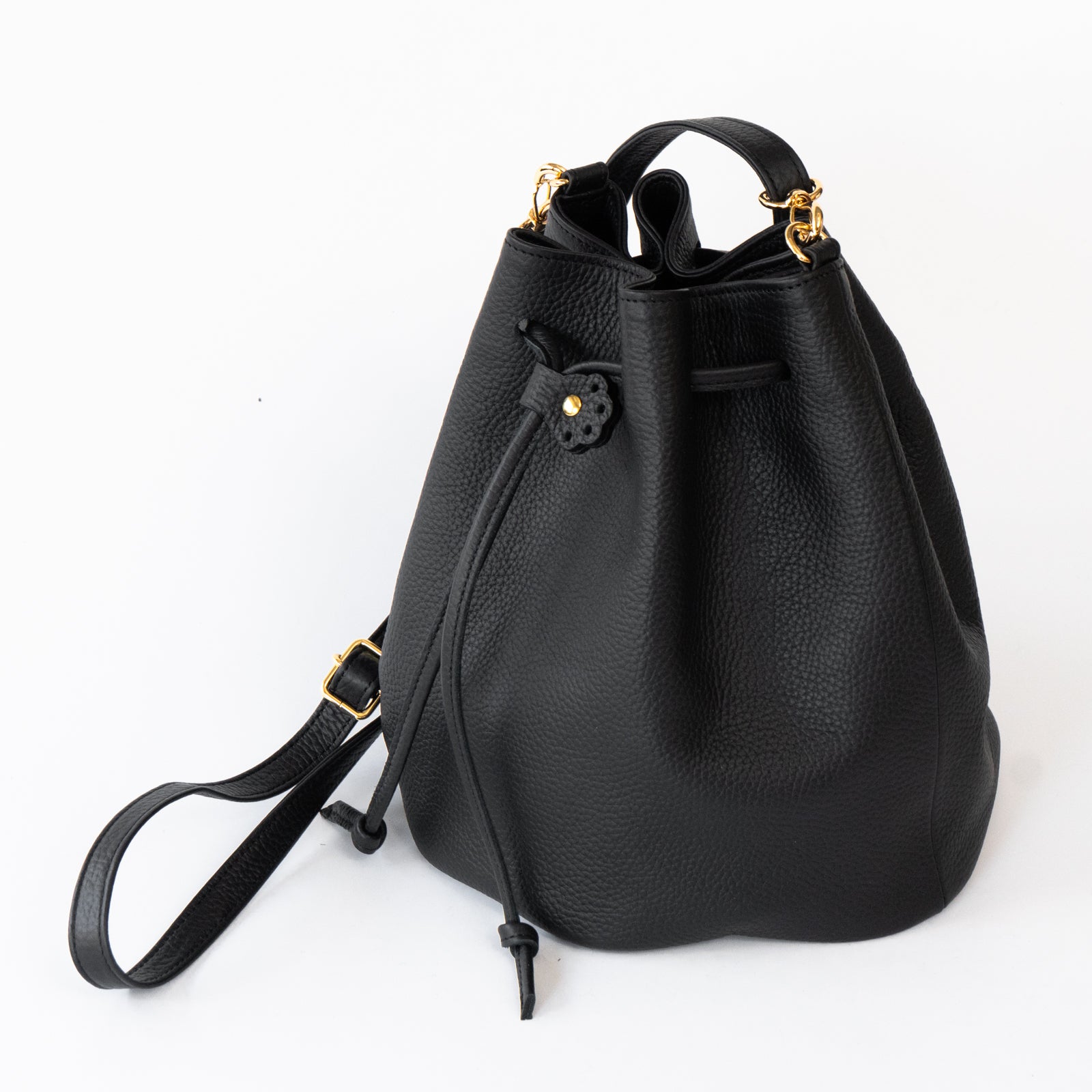 巾着ショルダーバッグ PAW  キュイール・マッシュ  /  ブラック [選べる金具]