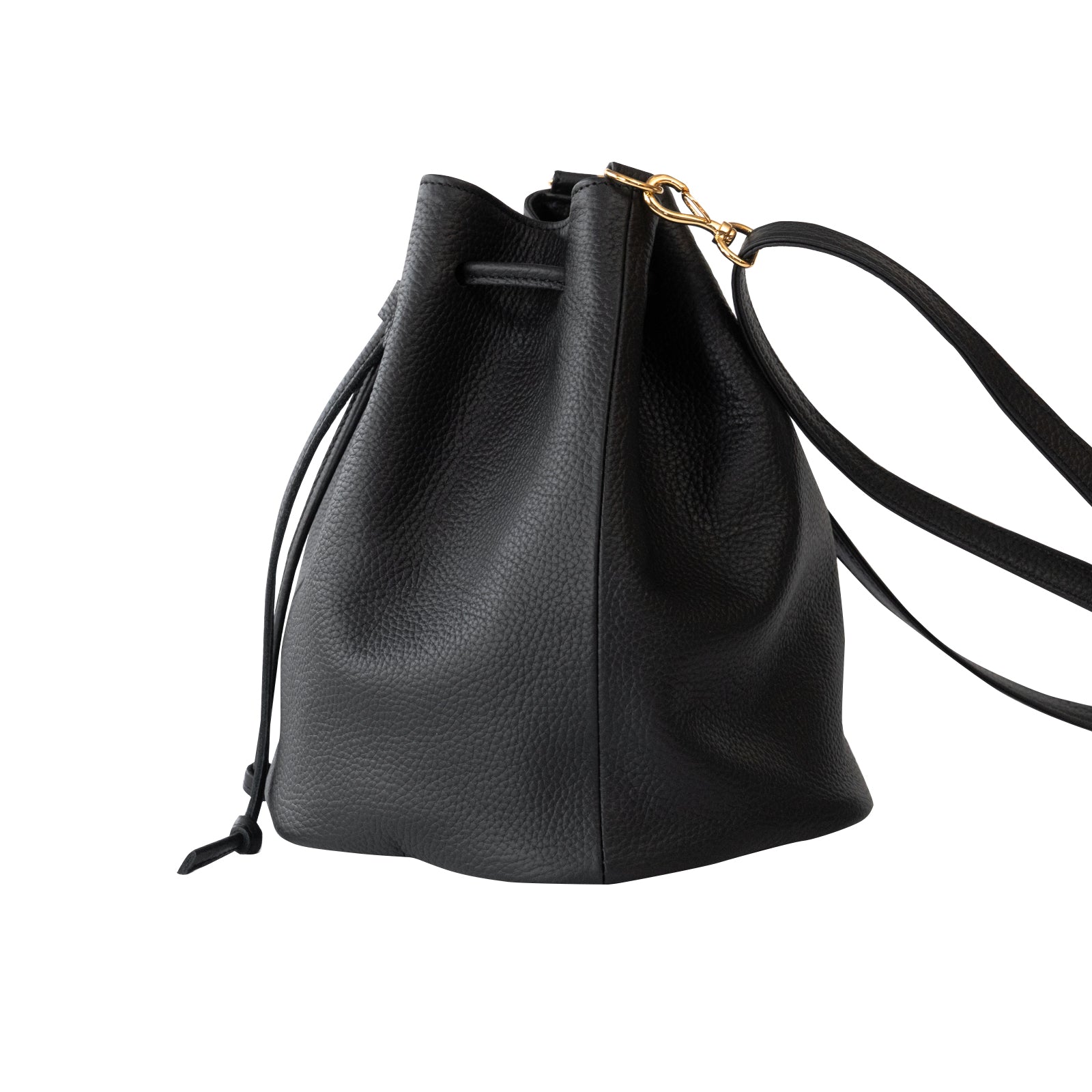 巾着ショルダーバッグ PAW  キュイール・マッシュ  /  ブラック [選べる金具]