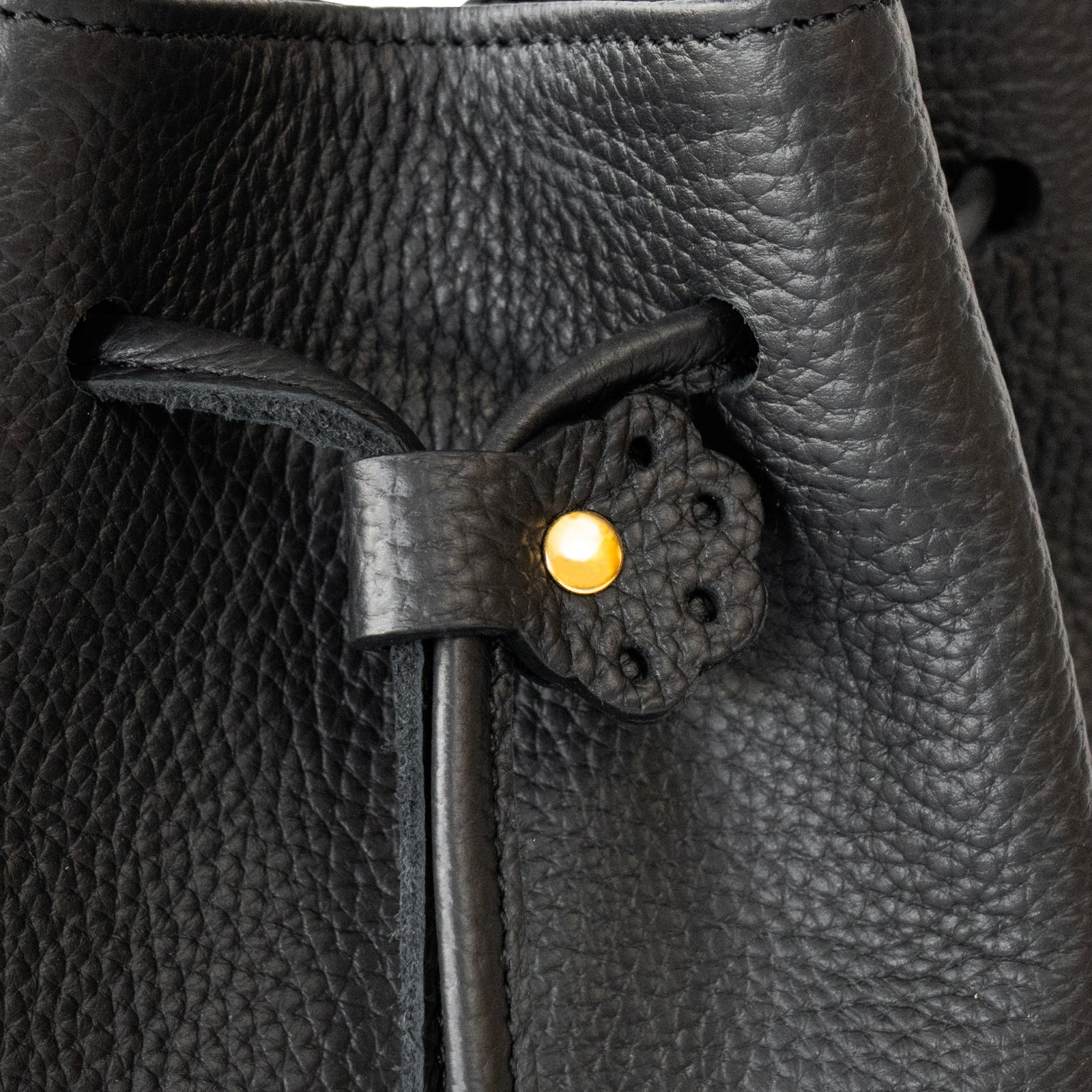 巾着ショルダーバッグ PAW  キュイール・マッシュ  /  ブラック [選べる金具]