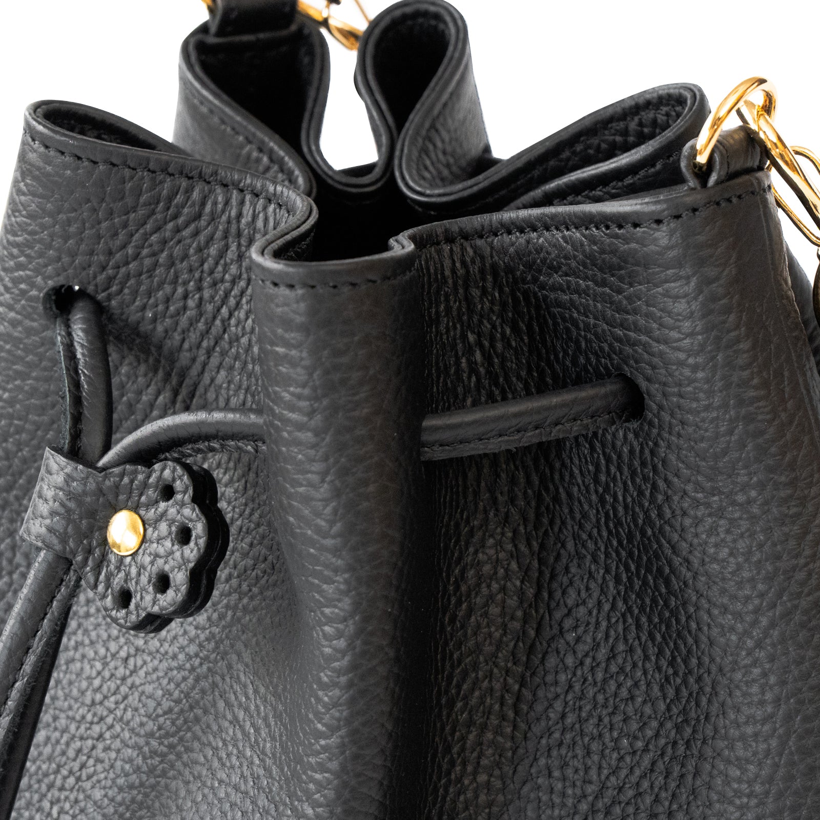 巾着ショルダーバッグ PAW  キュイール・マッシュ  /  ブラック [選べる金具]