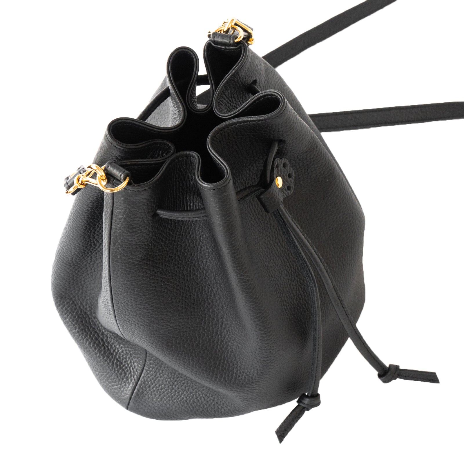 巾着ショルダーバッグ PAW  キュイール・マッシュ  /  ブラック [選べる金具]