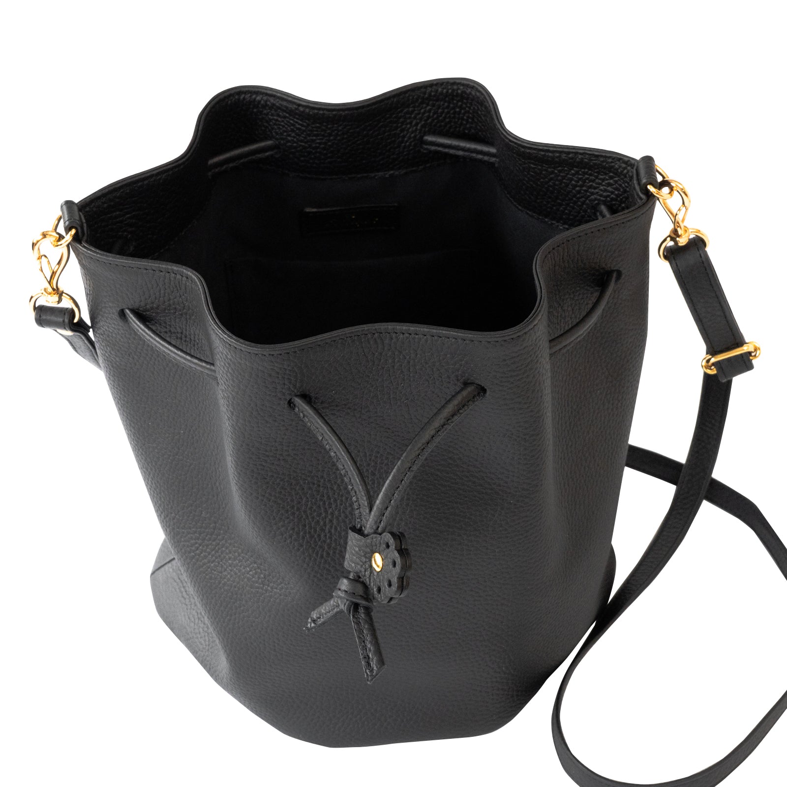 巾着ショルダーバッグ PAW  キュイール・マッシュ  /  ブラック [選べる金具]